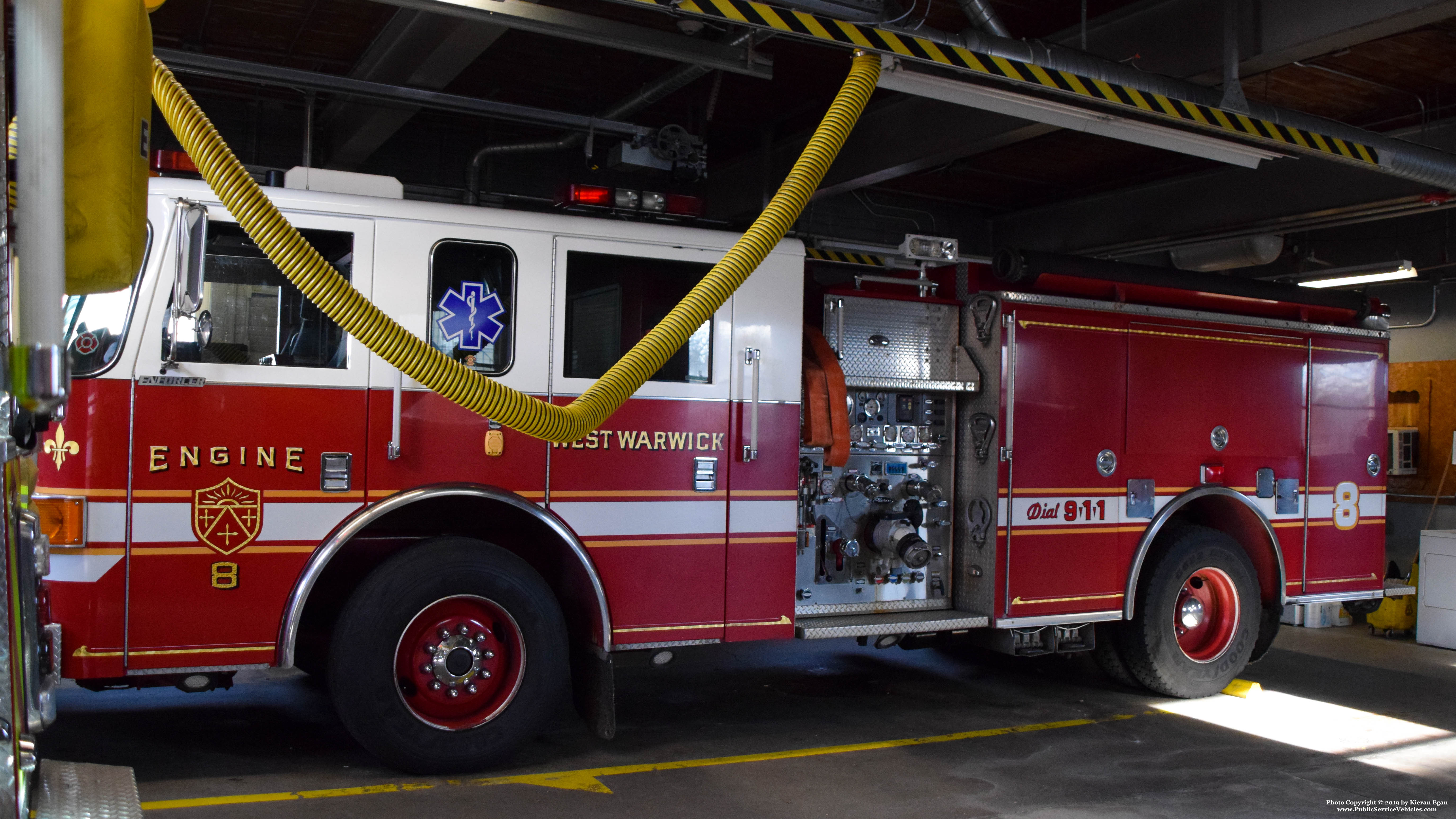 A photo  of West Warwick Fire
            Engine 8, a 2006 Pierce Enforcer             taken by Kieran Egan