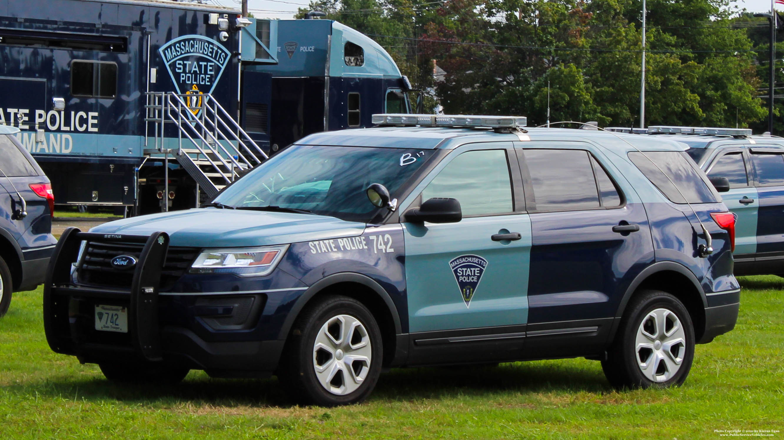 A photo  of Massachusetts State Police
            Cruiser 742, a 2017 Ford Police Interceptor Utility             taken by Kieran Egan
