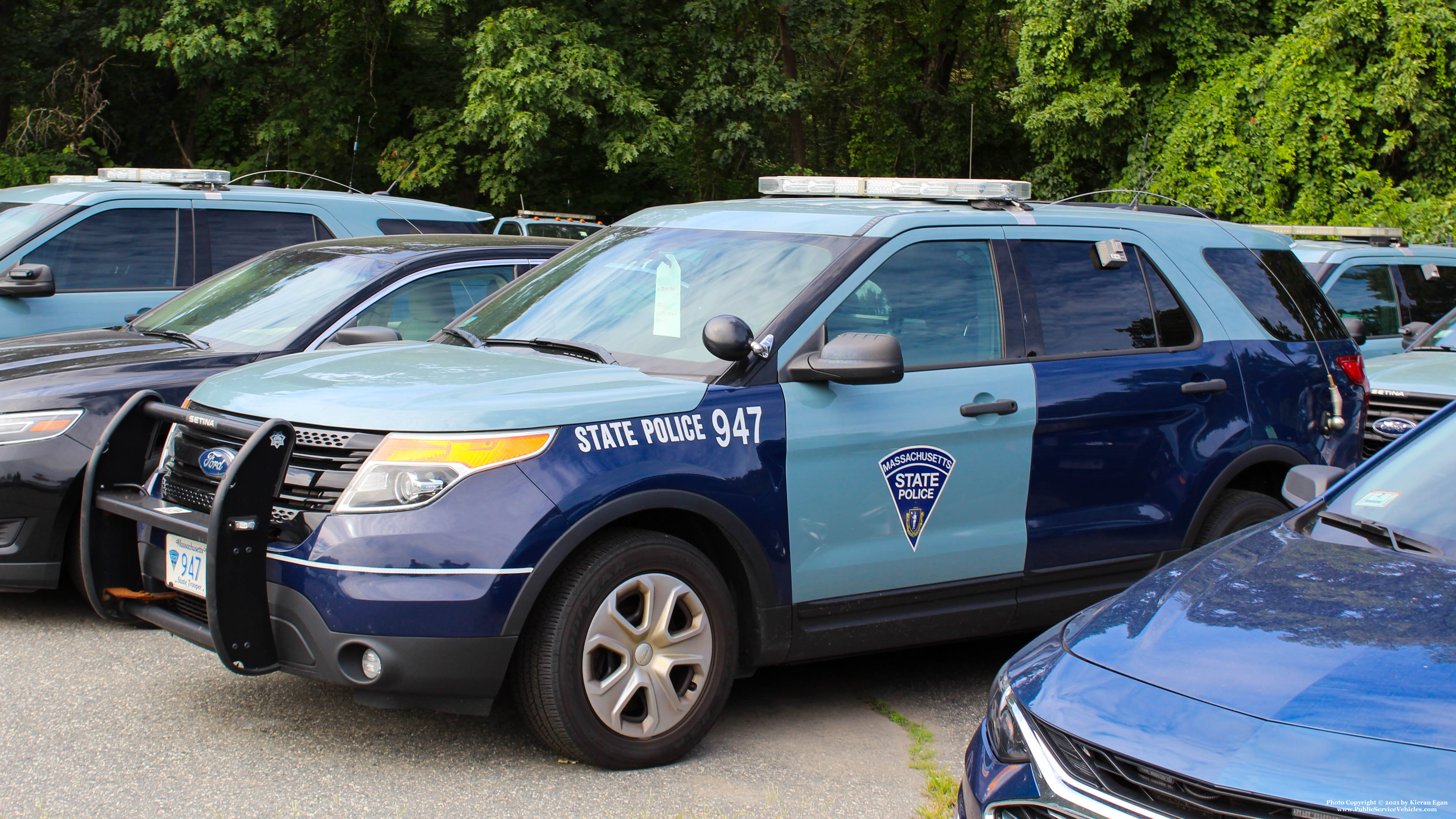 A photo  of Massachusetts State Police
            Cruiser 947, a 2015 Ford Police Interceptor Utility             taken by Kieran Egan