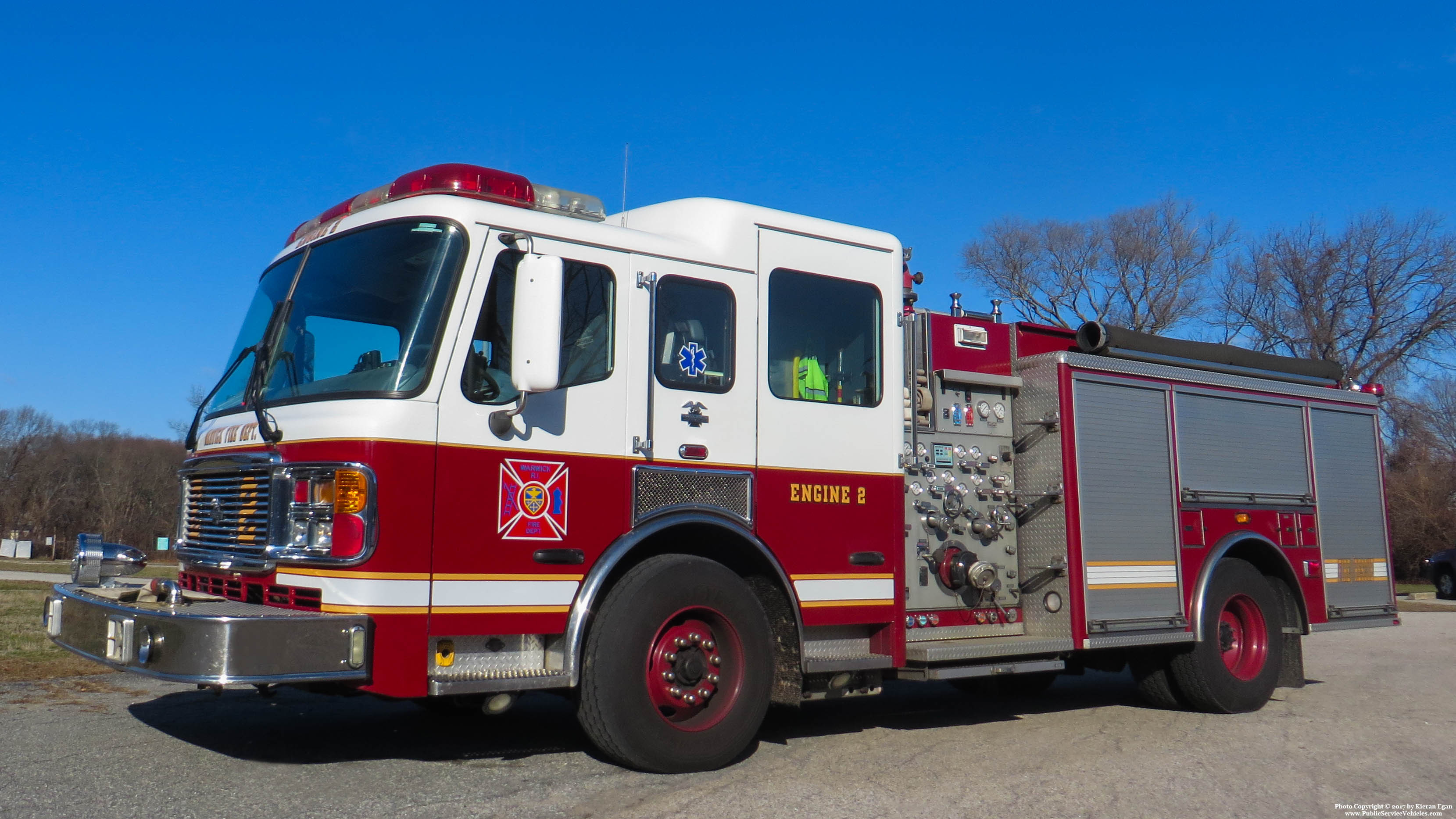 A photo  of Warwick Fire
            Engine 2, a 2004 American LaFrance Eagle             taken by Kieran Egan