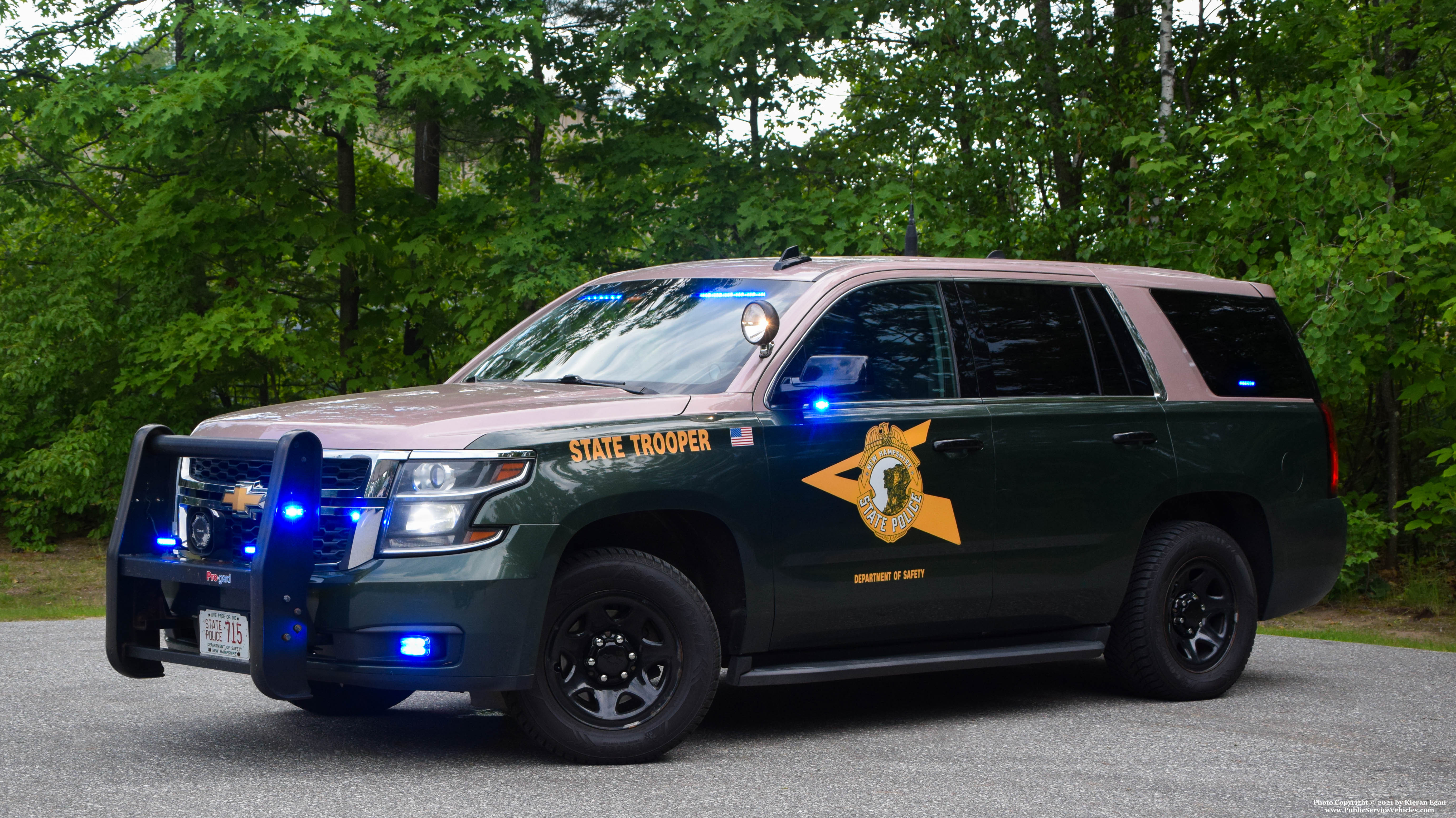 A photo  of New Hampshire State Police
            Cruiser 715, a 2017-2019 Chevrolet Tahoe             taken by Kieran Egan