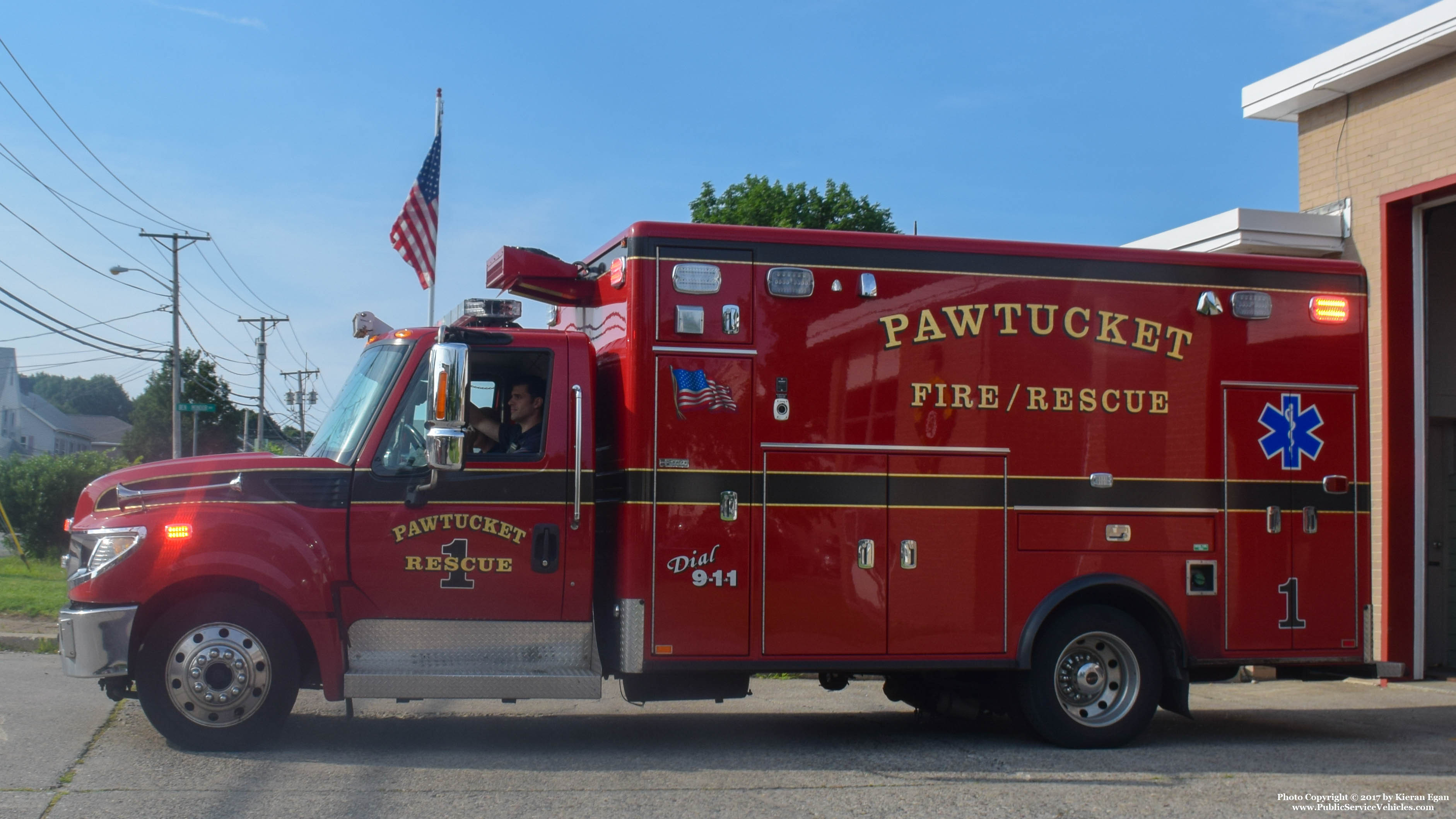 A photo  of Pawtucket Fire
            Rescue 1, a 2013 International TerraStar             taken by Kieran Egan
