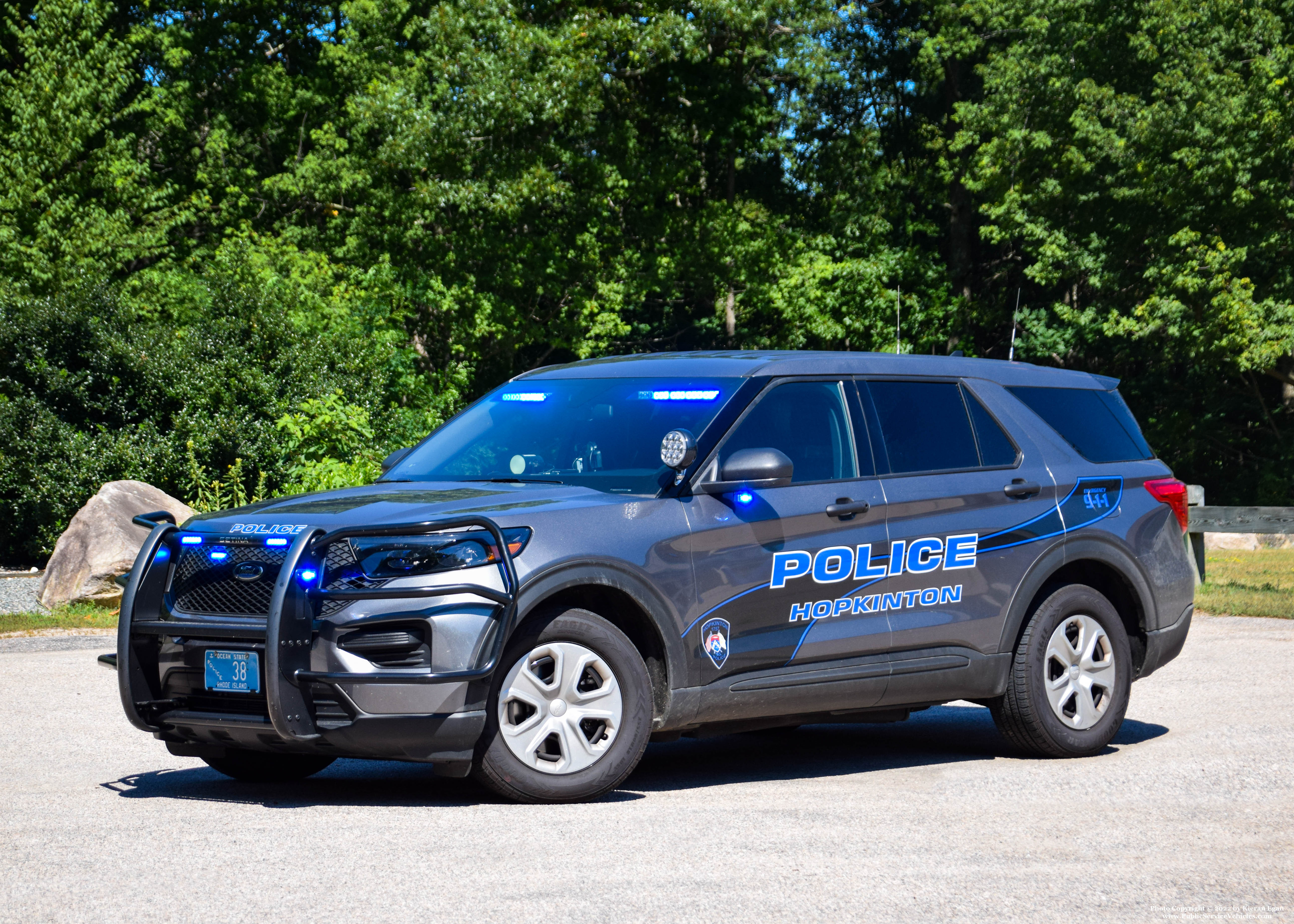 A photo  of Hopkinton Police
            Cruiser 38, a 2021 Ford Police Interceptor Utility             taken by Kieran Egan