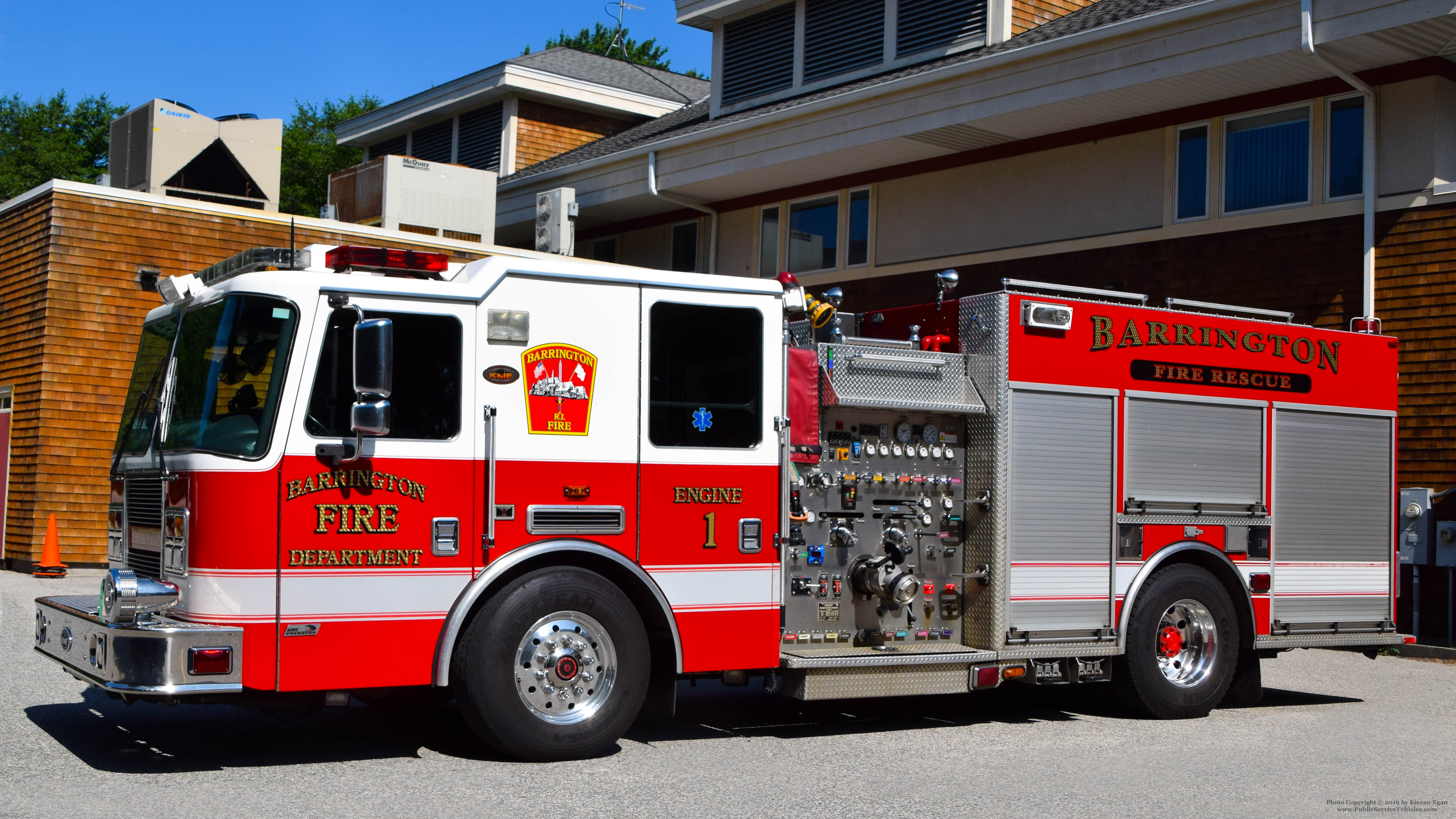 A photo  of Barrington Fire
            Engine 1, a 2006 KME Predator             taken by Kieran Egan