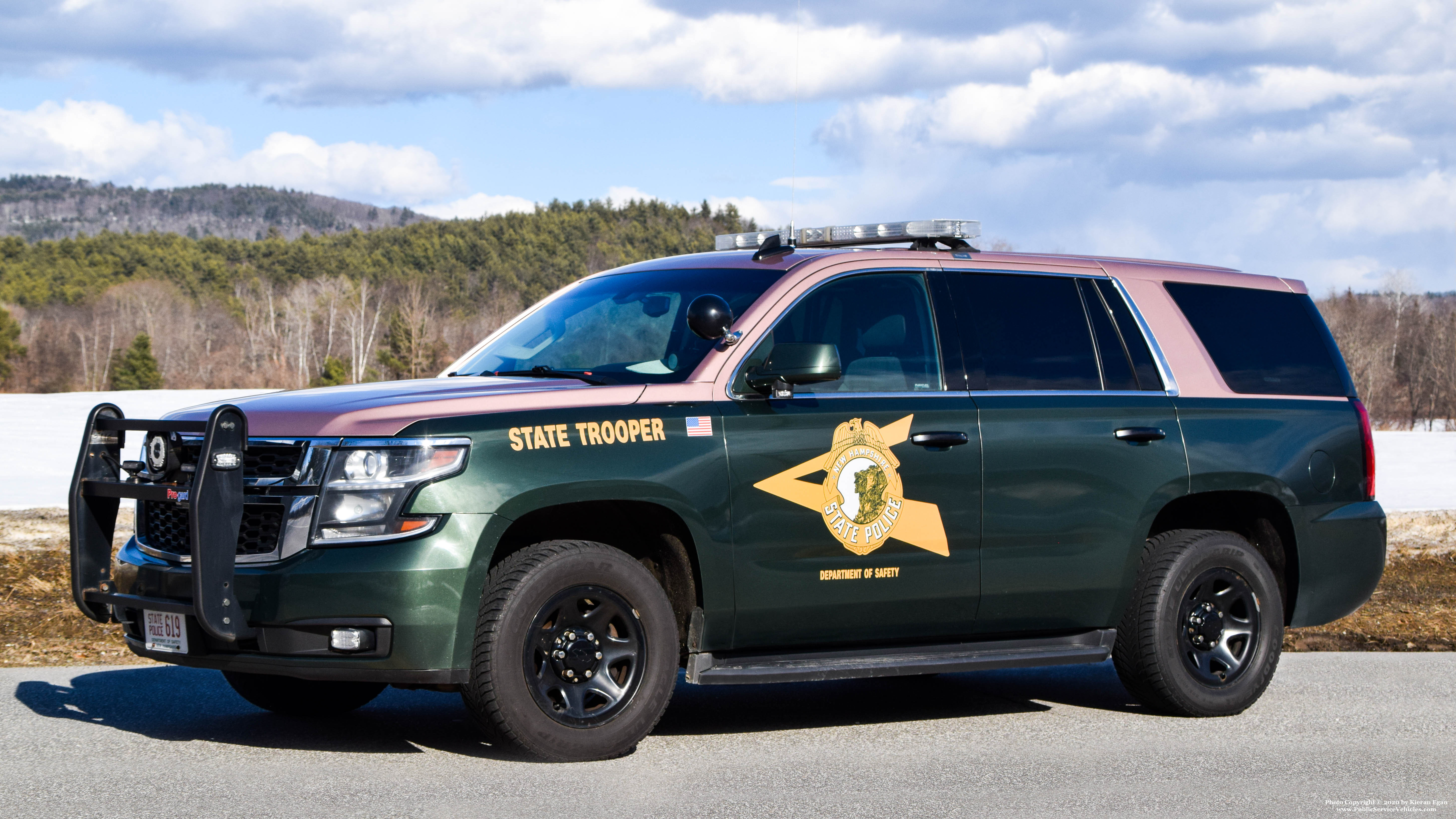 A photo  of New Hampshire State Police
            Cruiser 619, a 2016 Chevrolet Tahoe             taken by Kieran Egan