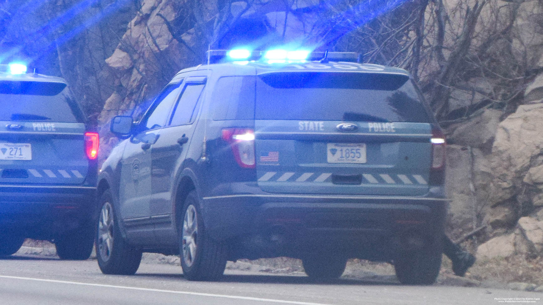 A photo  of Massachusetts State Police
            Cruiser 1855, a 2013-2014 Ford Police Interceptor Utility             taken by Kieran Egan