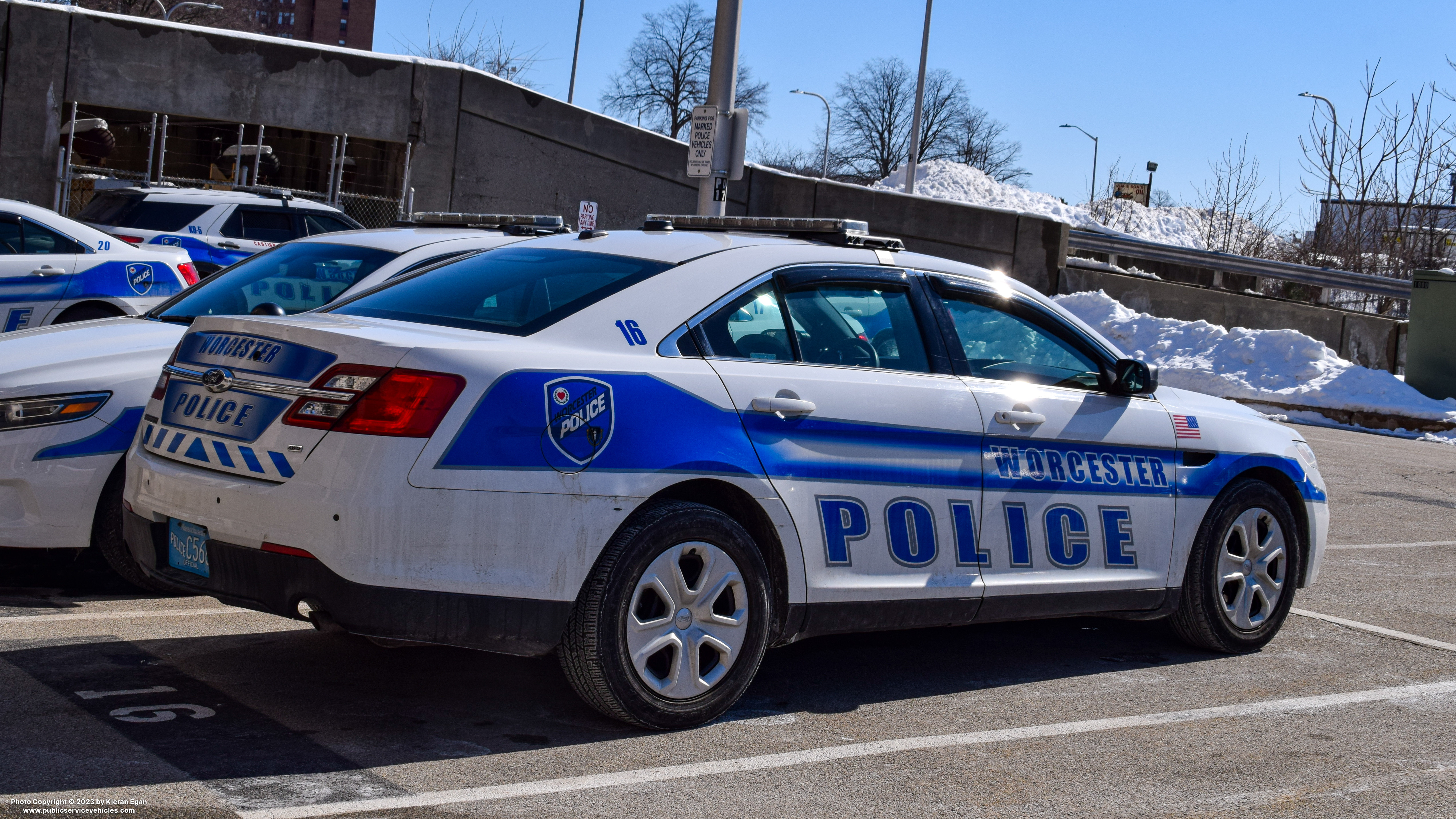 A photo  of Worcester Police
            Cruiser 16, a 2019 Ford Police Interceptor Sedan             taken by Kieran Egan