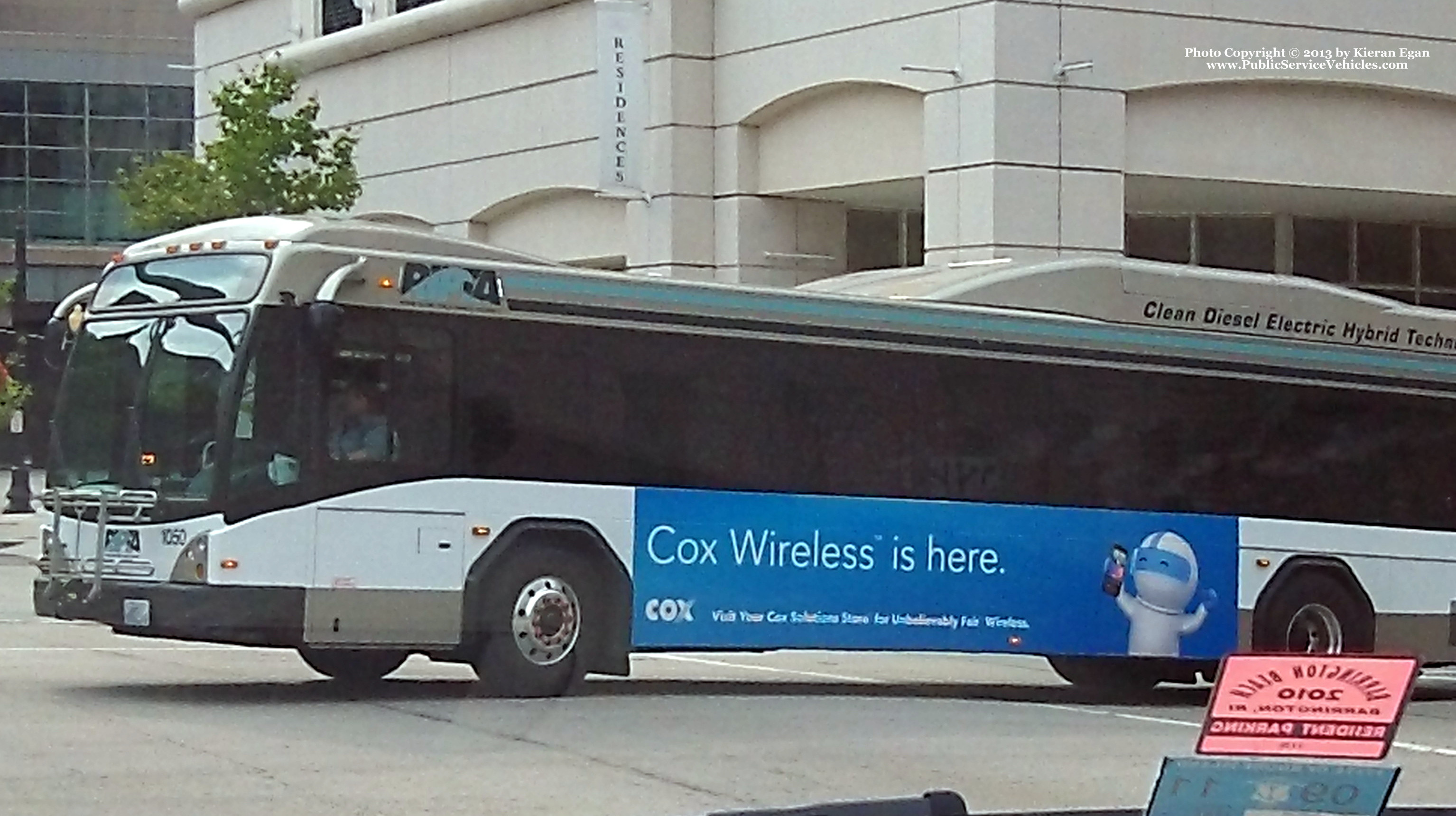 A photo  of Rhode Island Public Transit Authority
            Bus 1050, a 2010 Gillig BRT HEV             taken by Kieran Egan