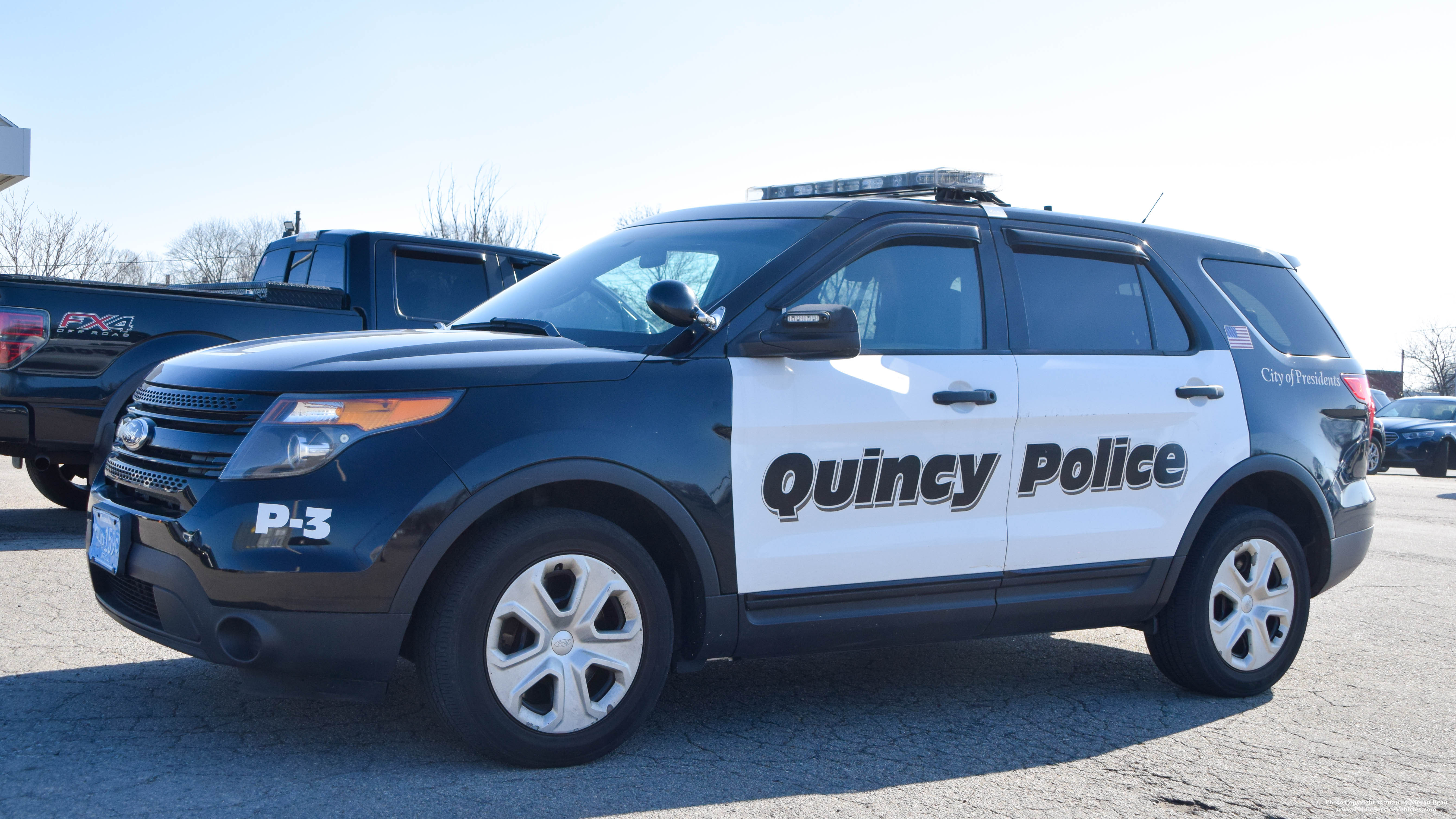 A photo  of Quincy Police
            P-3, a 2013 Ford Police Interceptor Utility             taken by Kieran Egan
