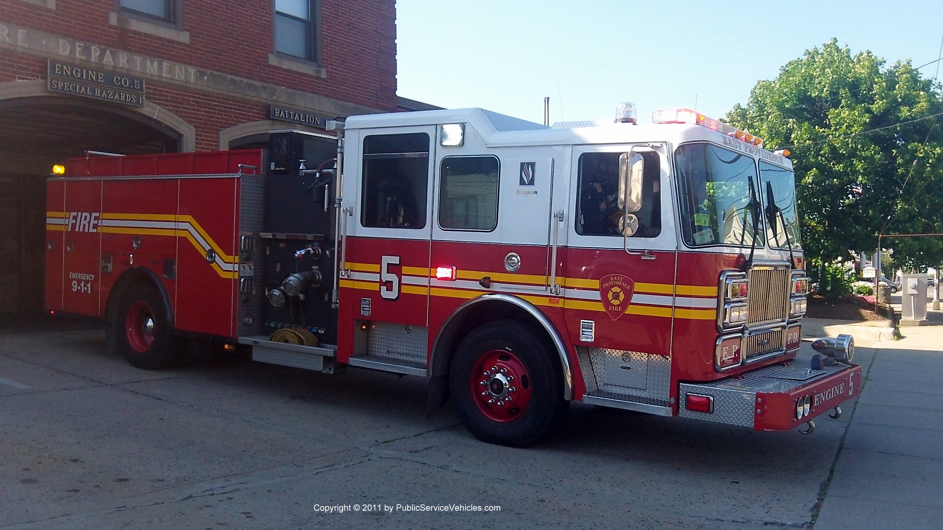 A photo  of East Providence Fire
            Engine 5, a 2007 Seagrave Marauder II             taken by Kieran Egan