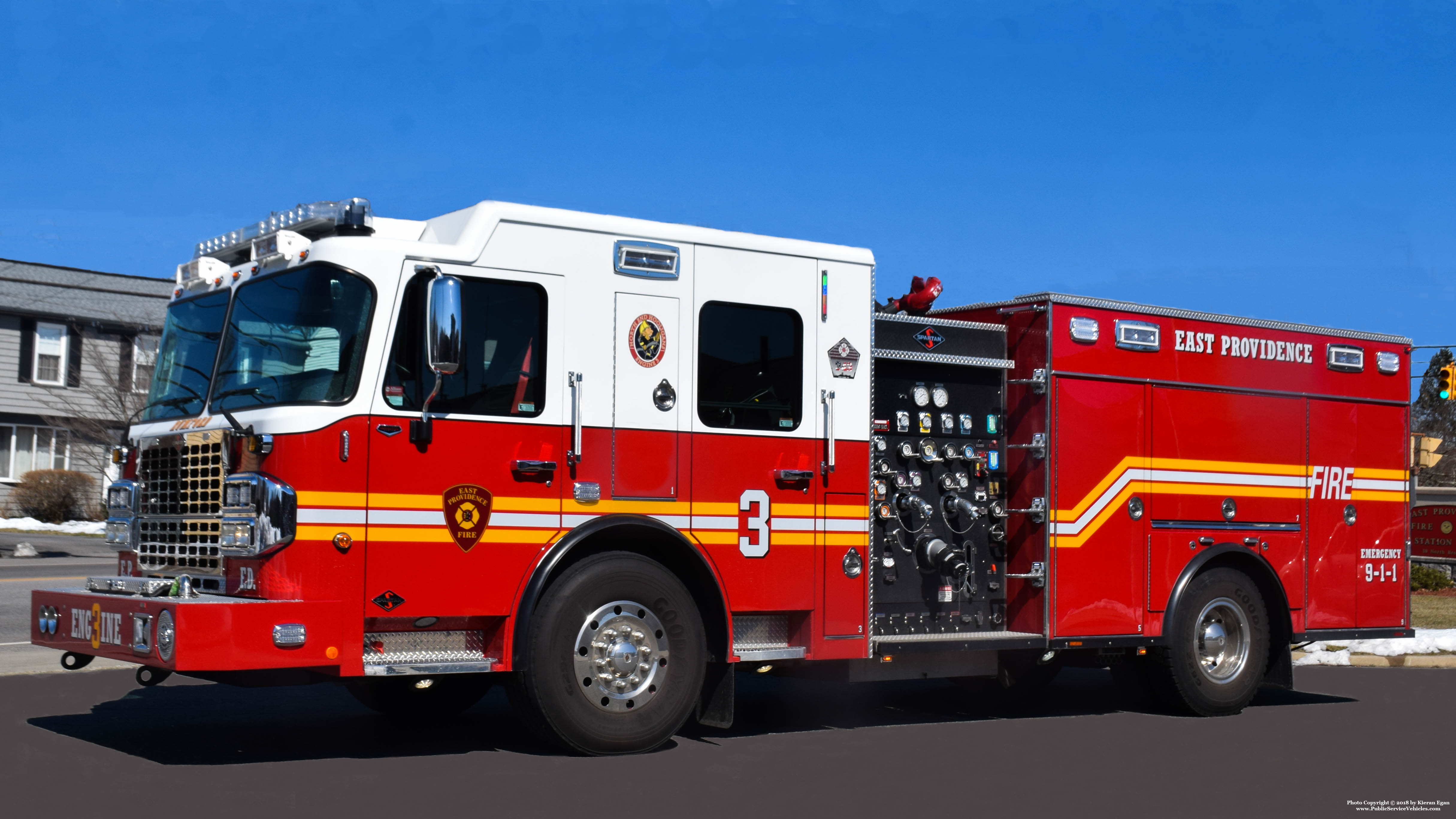 A photo  of East Providence Fire
            Engine 3, a 2017 Spartan Gladiator             taken by Kieran Egan