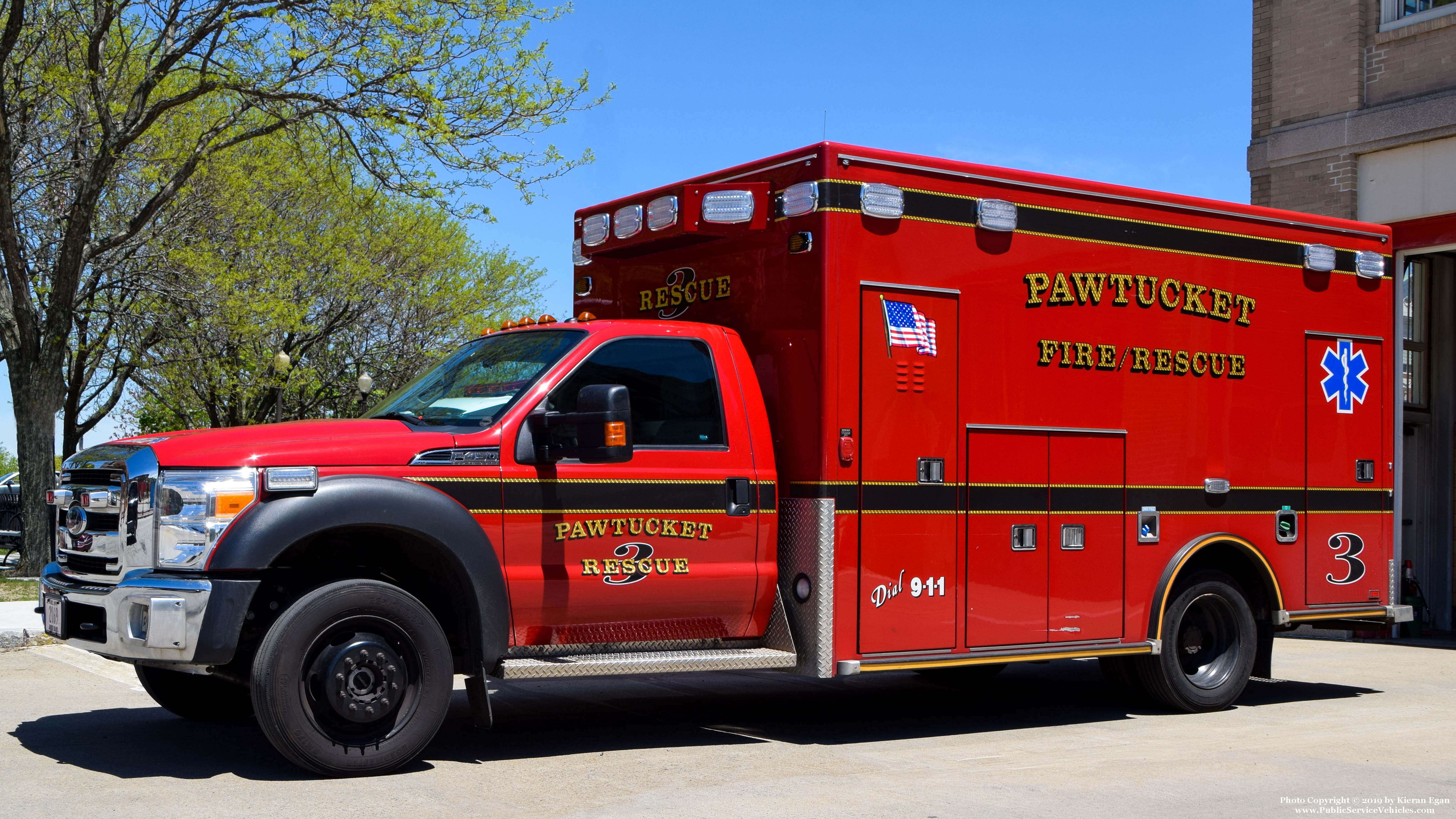 A photo  of Pawtucket Fire
            Rescue 3, a 2016 Ford F-450             taken by Kieran Egan