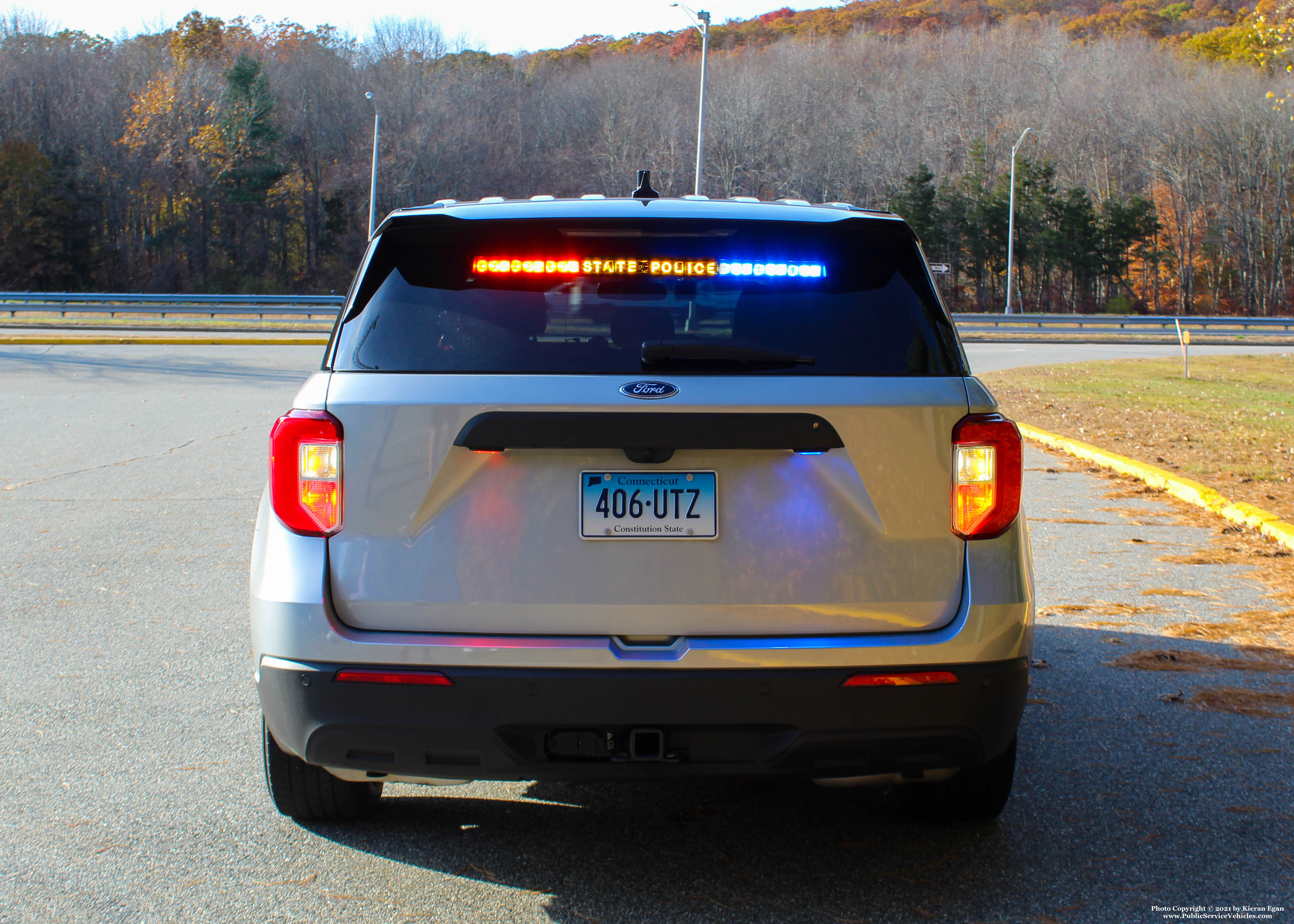 A photo  of Connecticut State Police
            Cruiser 406, a 2020 Ford Police Interceptor Utility Hybrid             taken by Kieran Egan