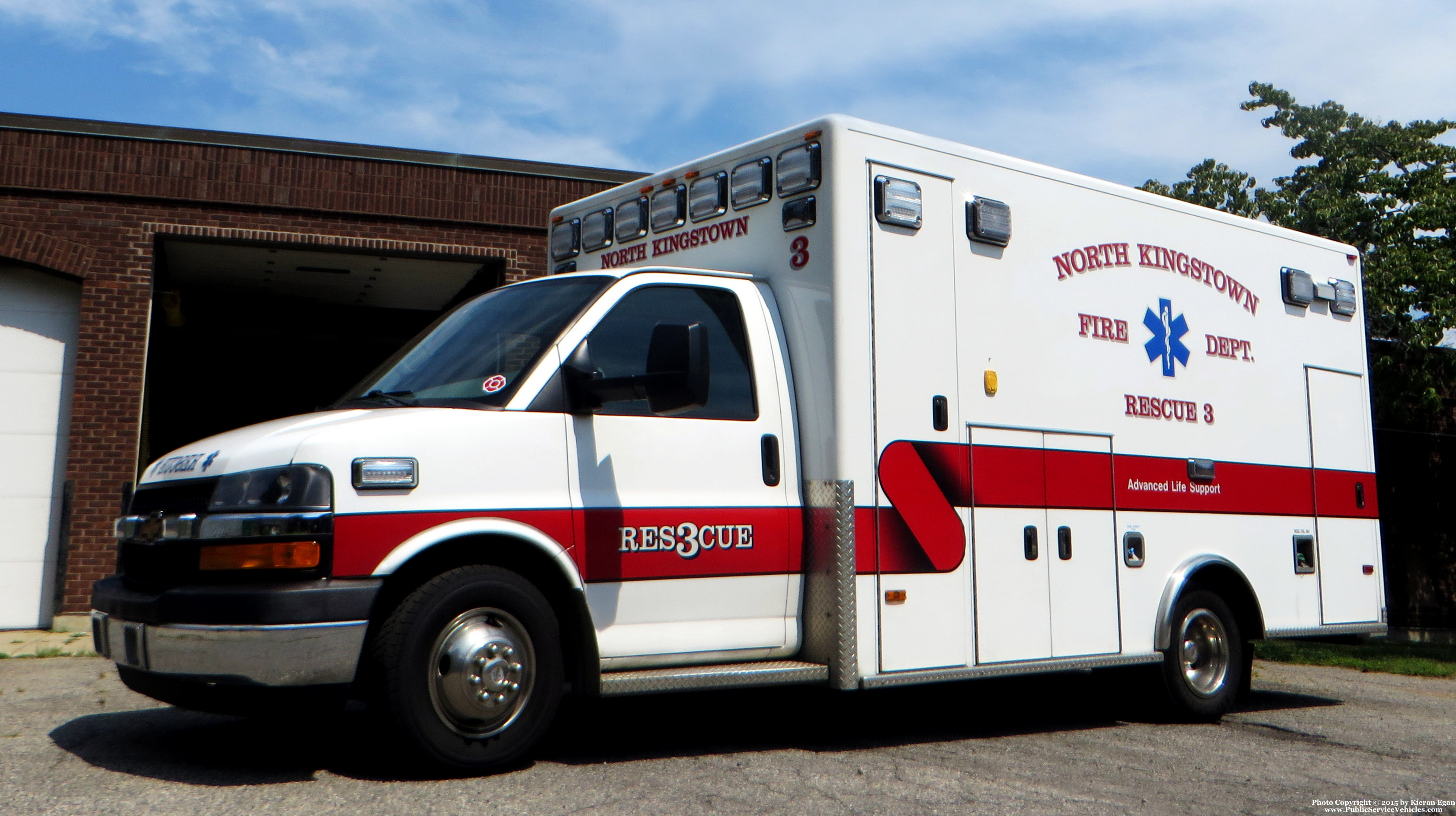 A photo  of North Kingstown Fire
            Rescue 3, a 2011 Chevrolet G4500/PL Custom             taken by Kieran Egan