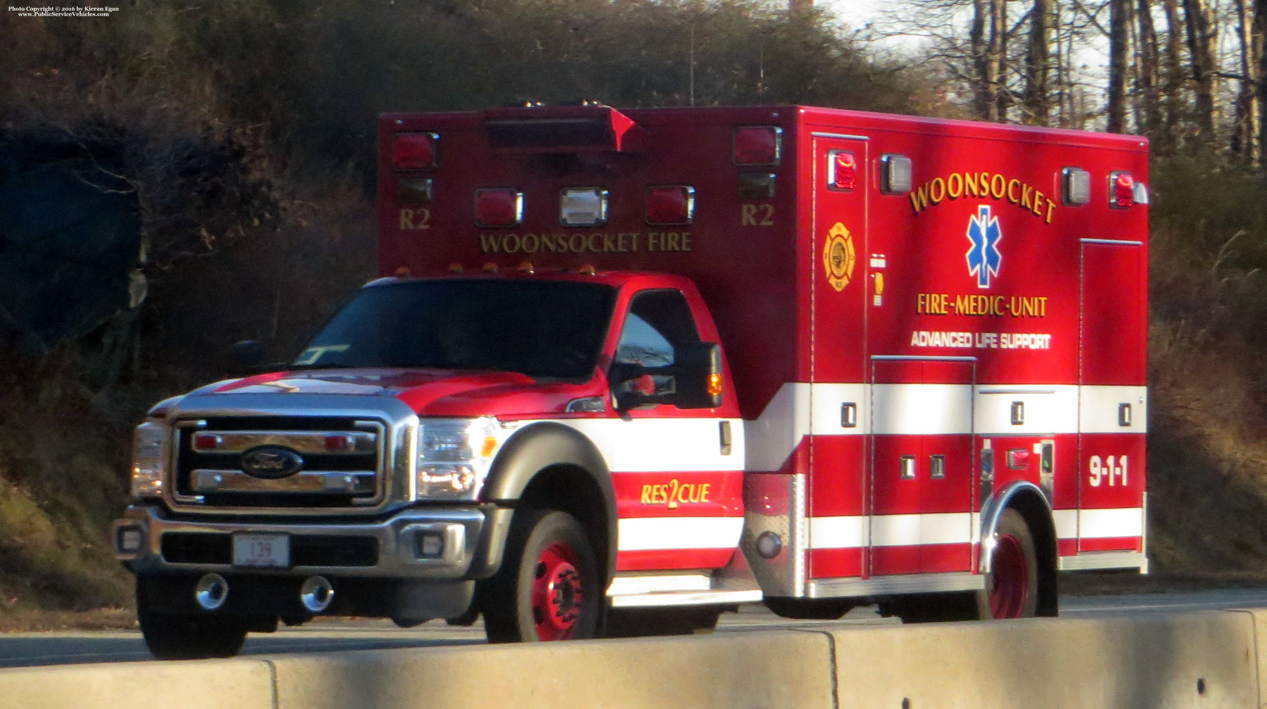 A photo  of Woonsocket Fire
            Rescue 2, a 2014 Ford F-550             taken by Kieran Egan
