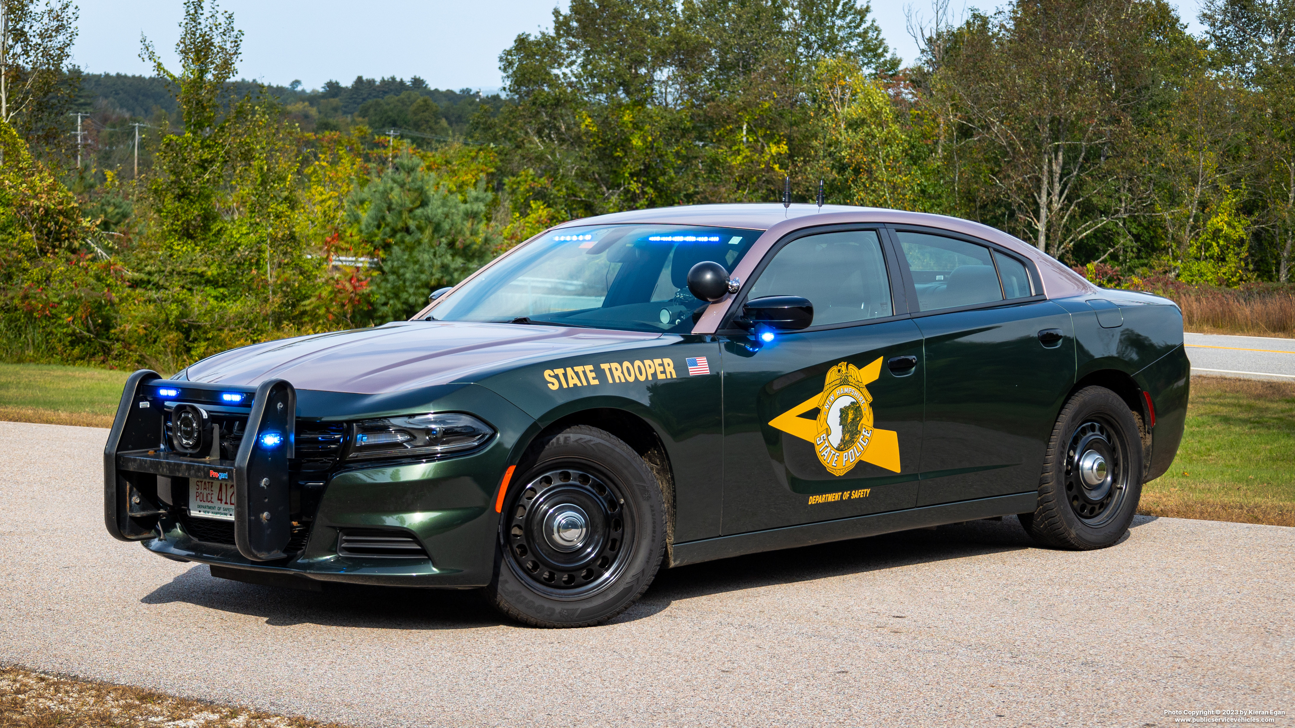 A photo  of New Hampshire State Police
            Cruiser 412, a 2020 Dodge Charger             taken by Kieran Egan