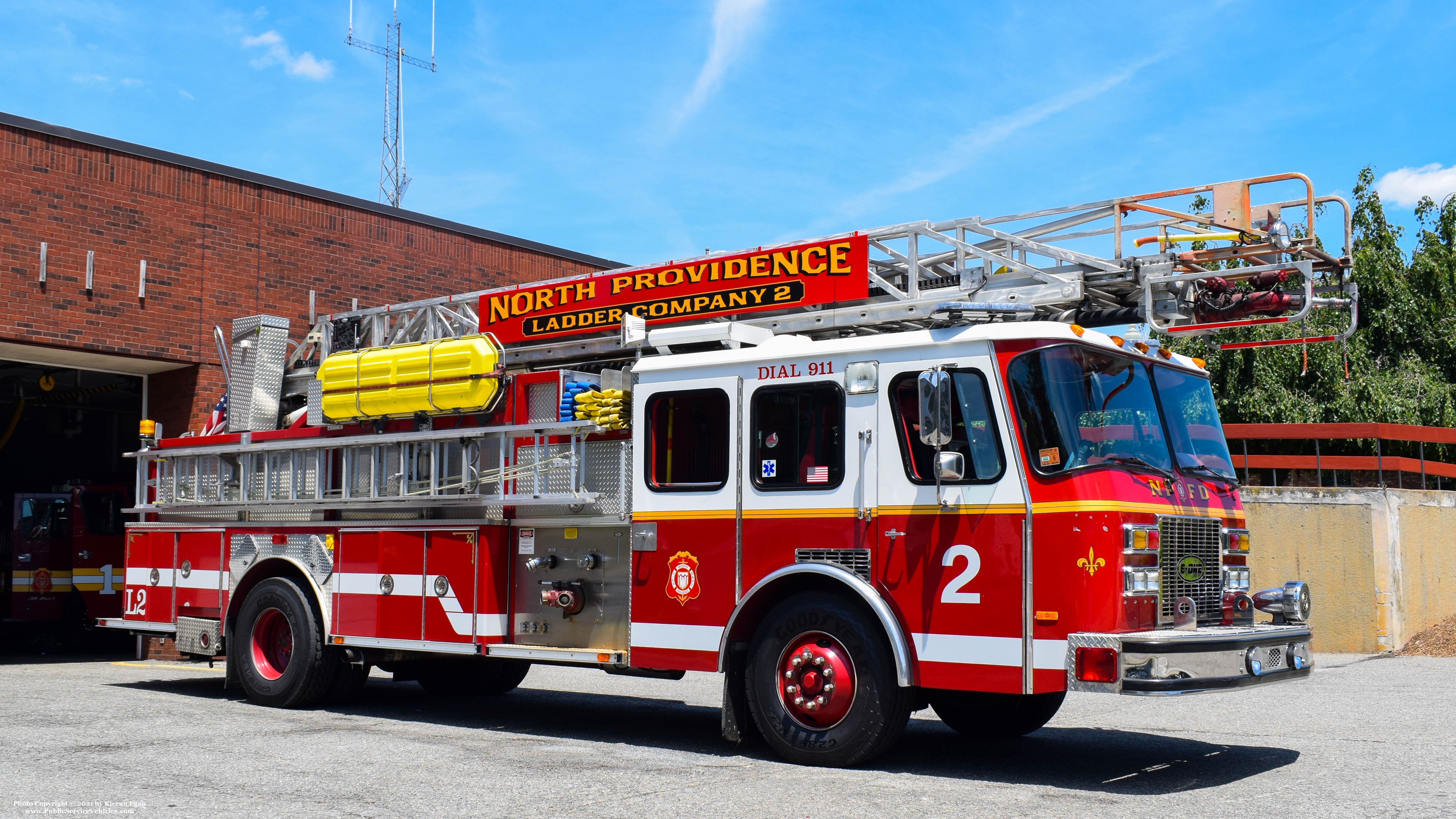 A photo  of North Providence Fire
            Ladder 2, a 1992 E-One Protector             taken by Kieran Egan