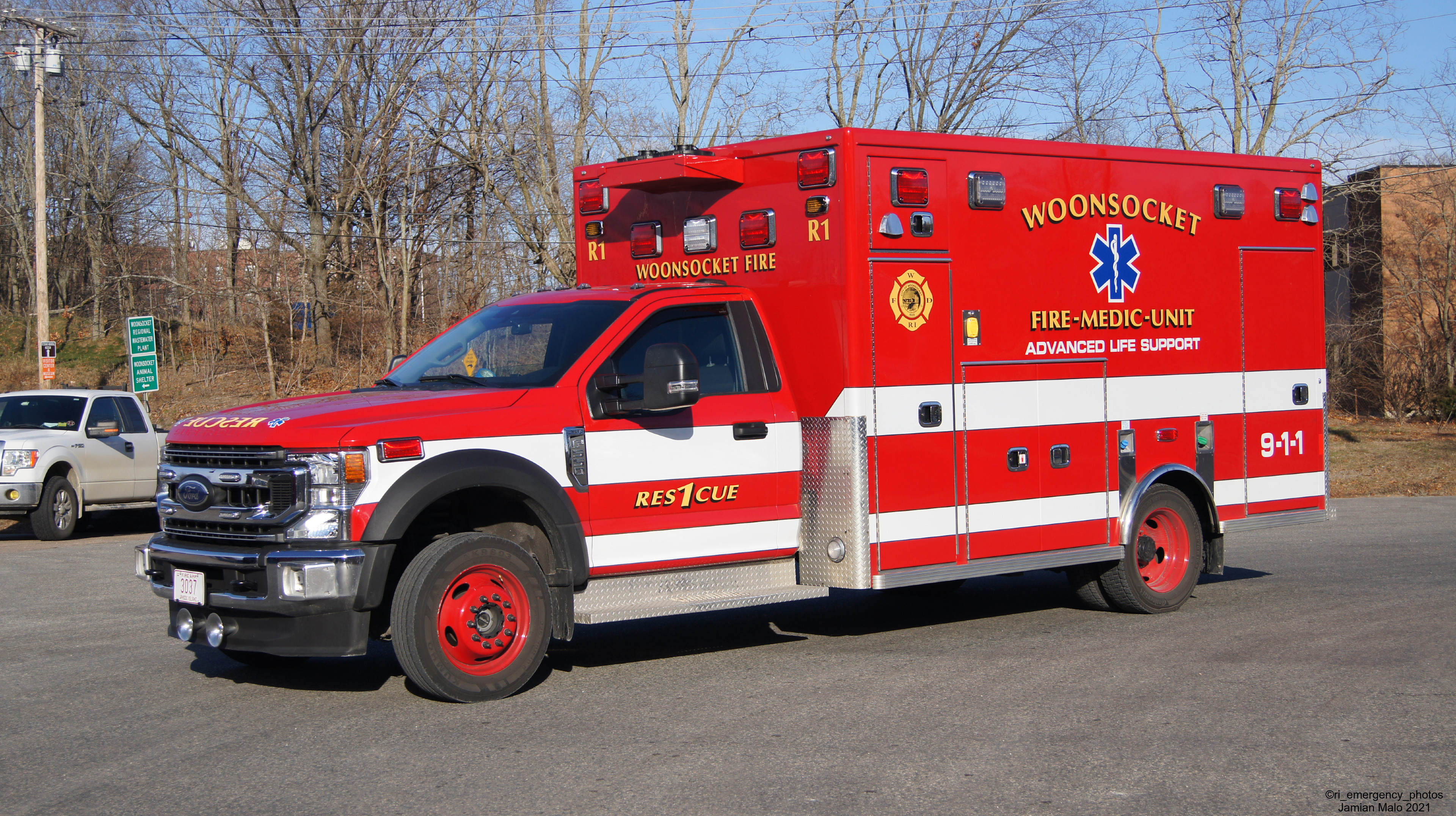 A photo  of Woonsocket Fire
            Rescue 1, a 2020 Ford F-550/Life Line             taken by Jamian Malo