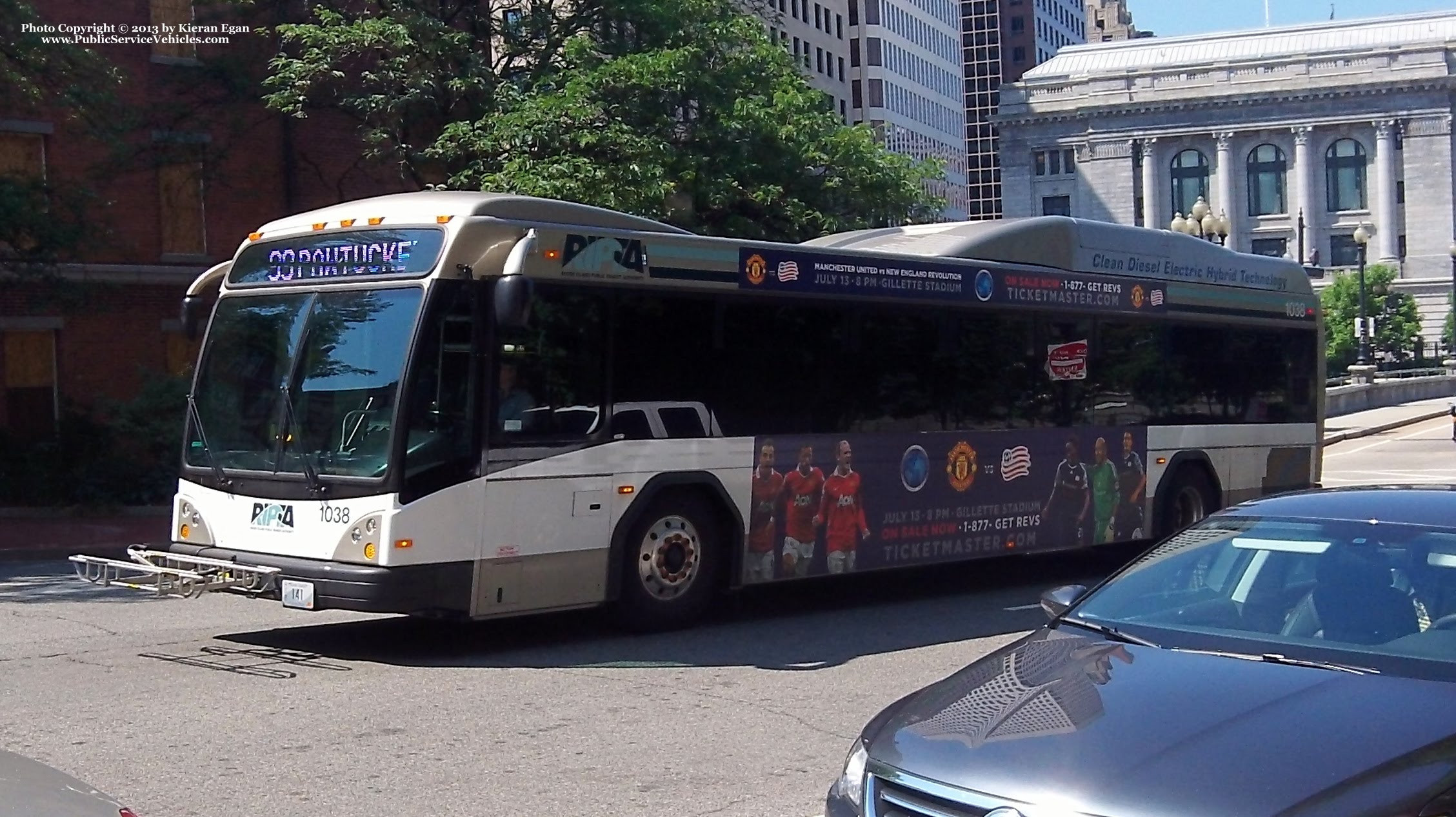 A photo  of Rhode Island Public Transit Authority
            Bus 1038, a 2010 Gillig BRT HEV             taken by Kieran Egan