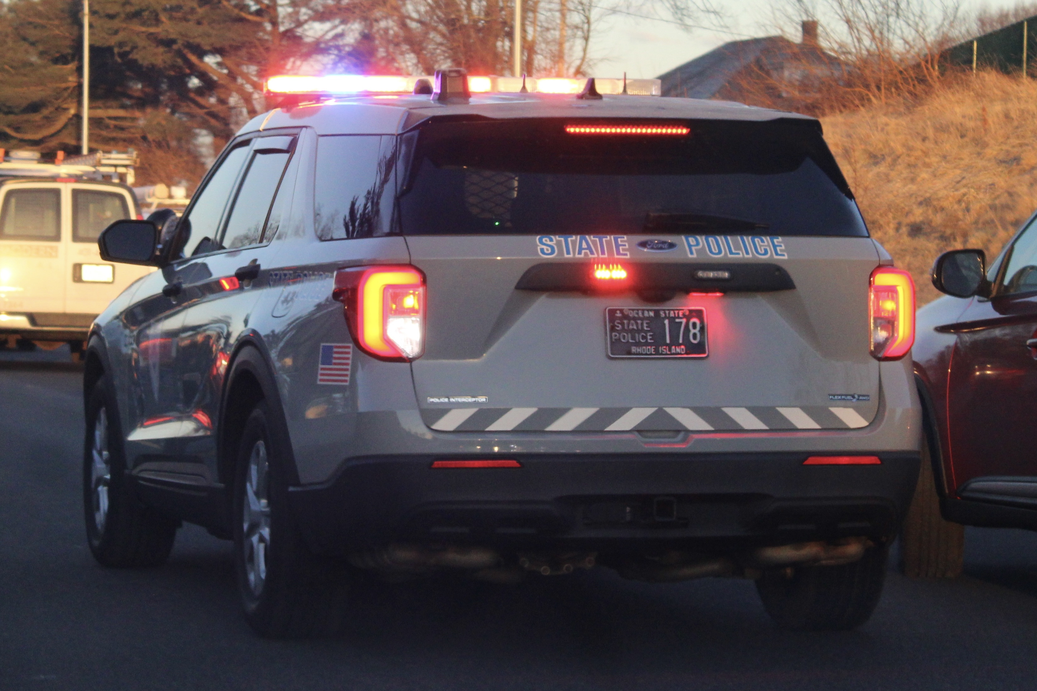 A photo  of Rhode Island State Police
            Cruiser 178, a 2020 Ford Police Interceptor Utility/Whelen Liberty II             taken by @riemergencyvehicles