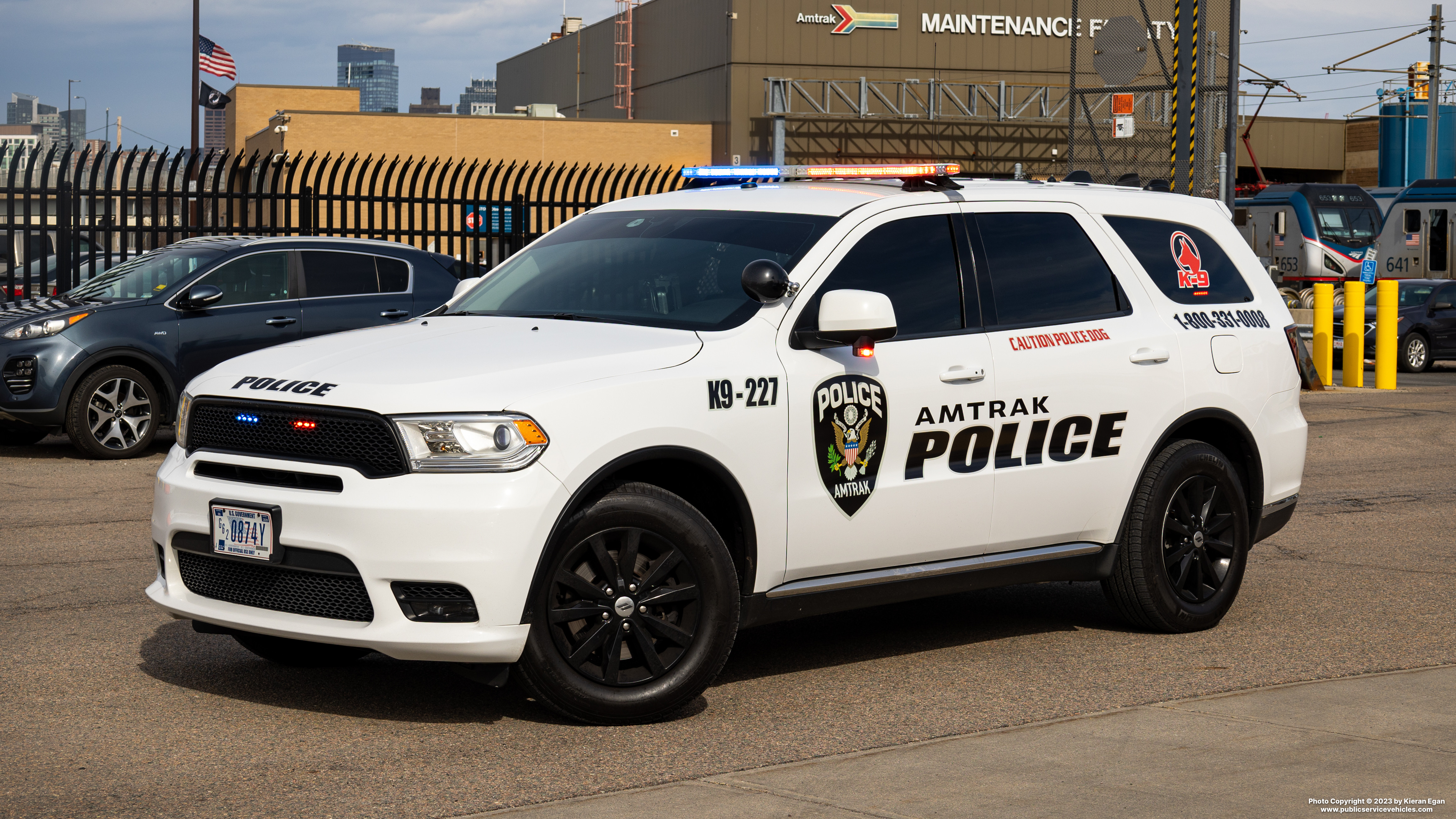 A photo  of Amtrak Police
            Cruiser 227, a 2020 Dodge Durango             taken by Kieran Egan