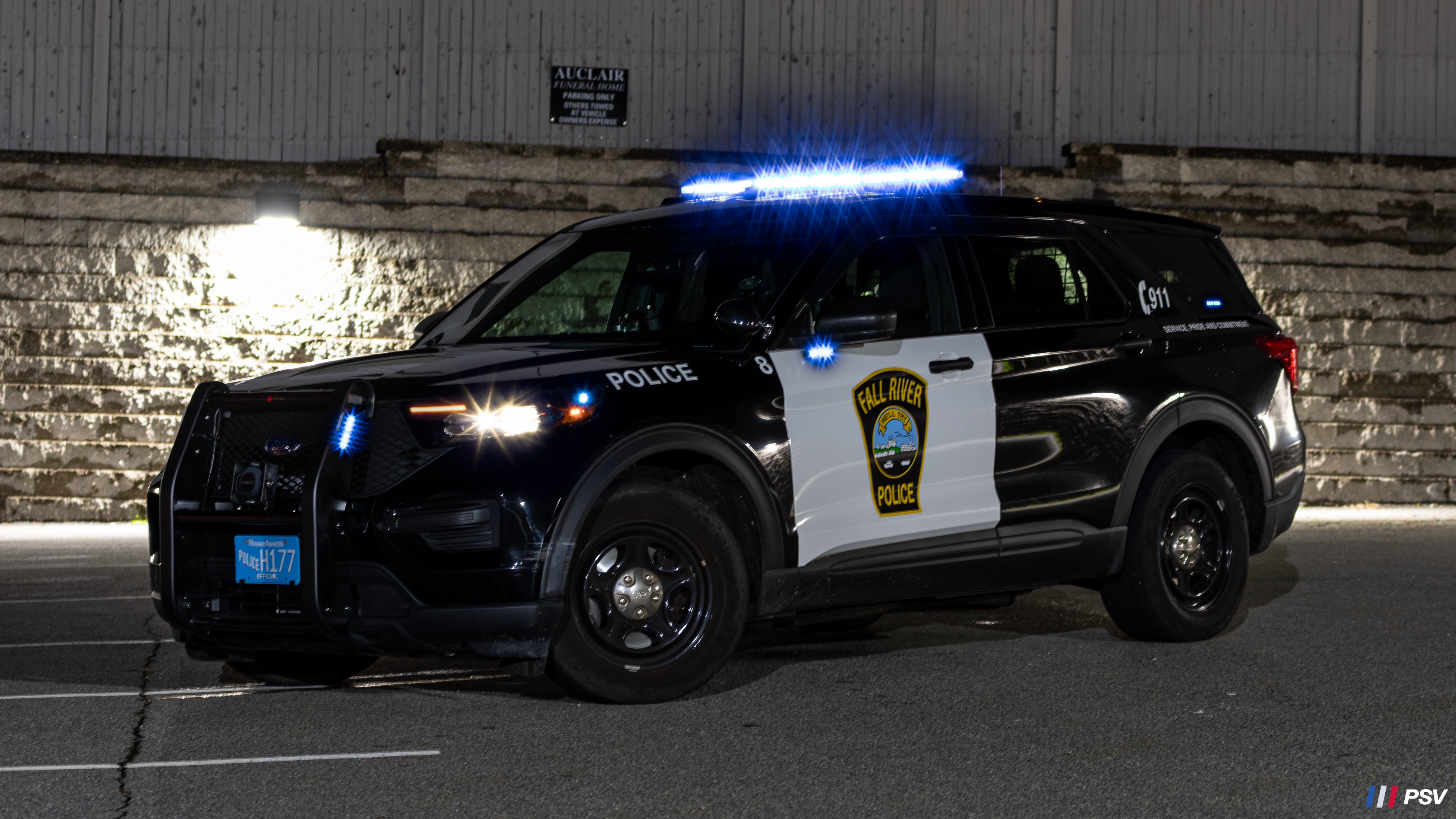 A photo  of Fall River Police
            Car 8, a 2023 Ford Police Interceptor Utility 3.3 Flex Fuel             taken by Kieran Egan