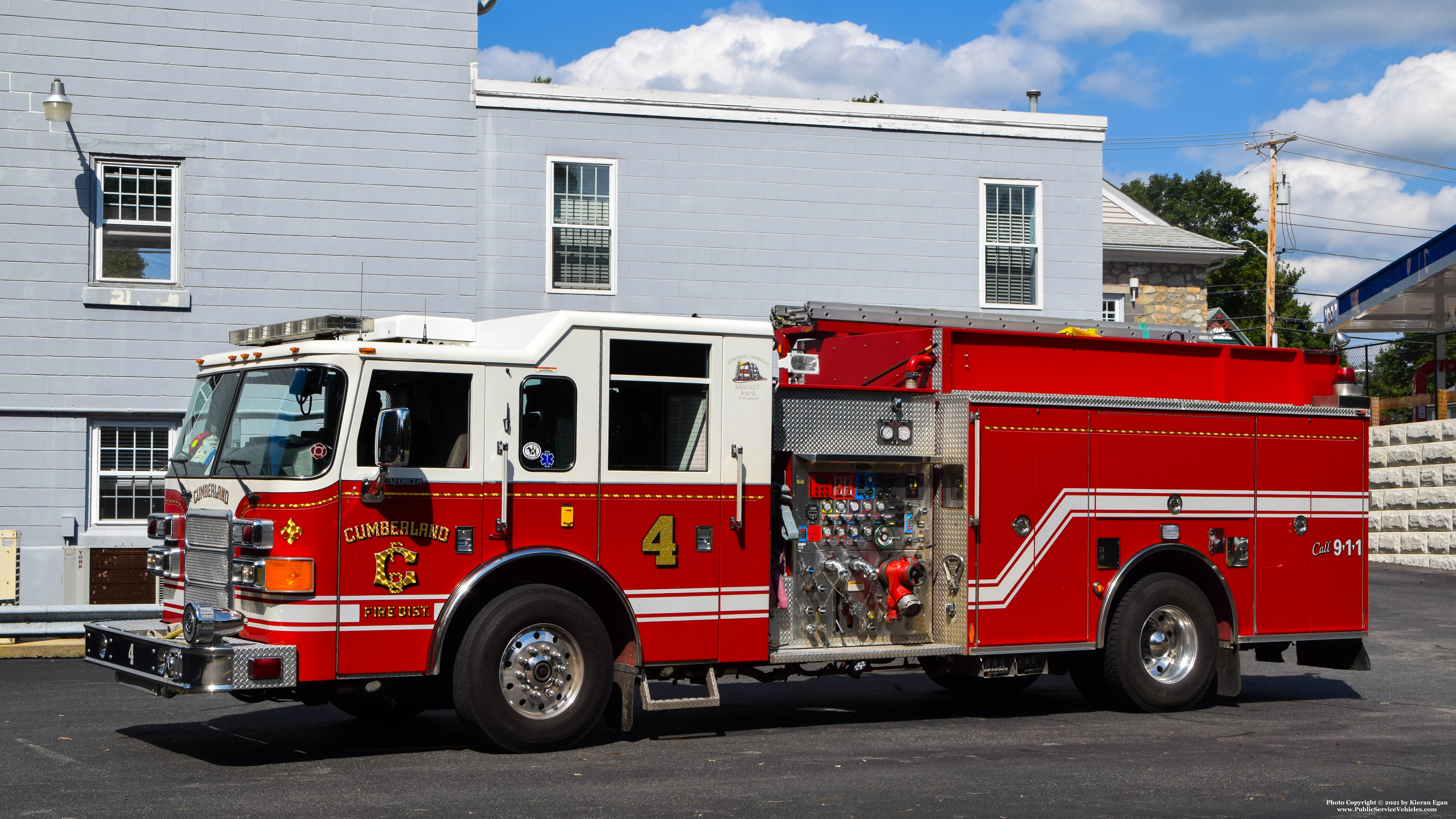 A photo  of Cumberland Fire
            Engine 4, a 2004 Pierce Enforcer             taken by Kieran Egan