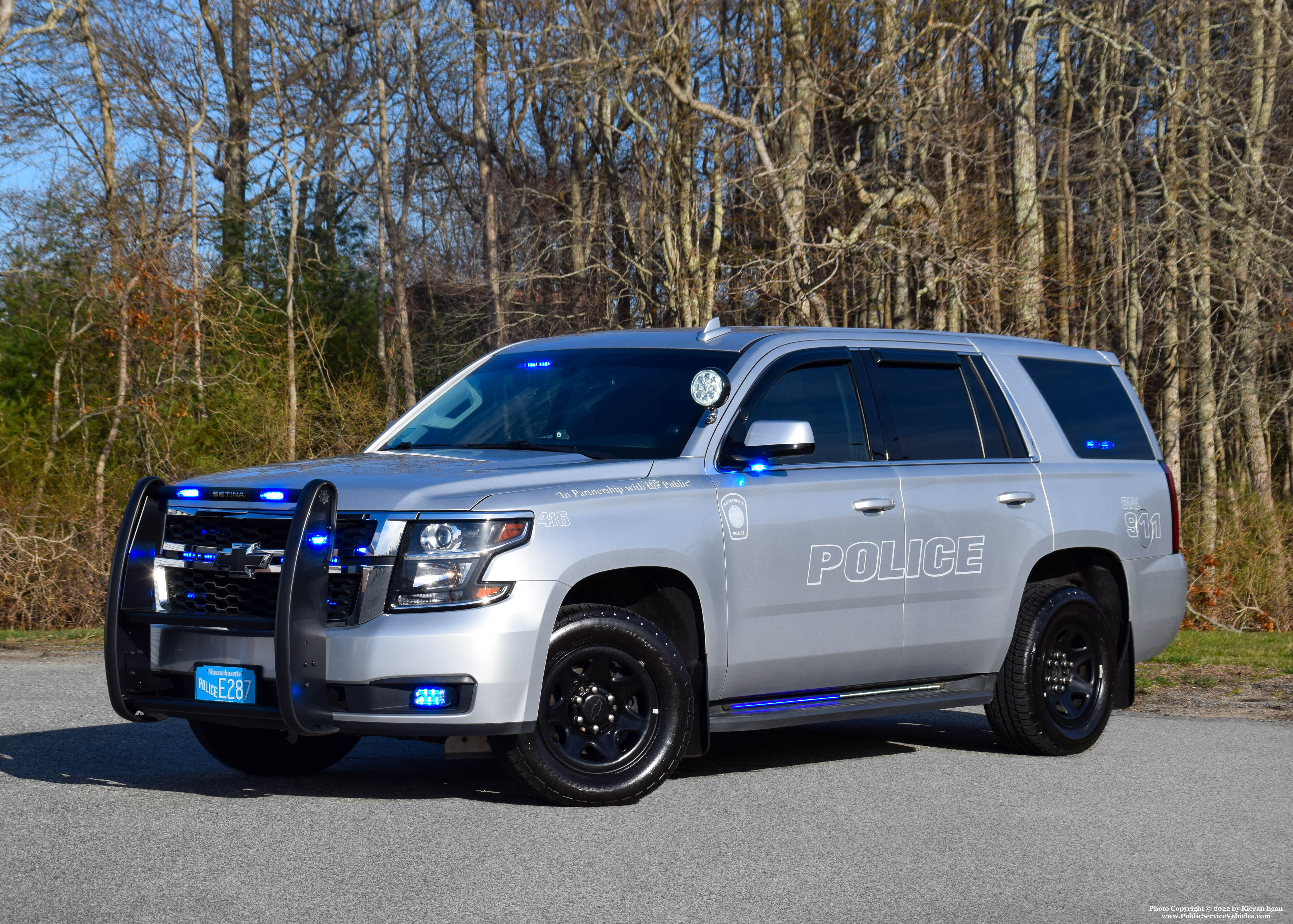A photo  of Mattapoisett Police
            Cruiser 416, a 2018 Chevrolet Tahoe             taken by Kieran Egan