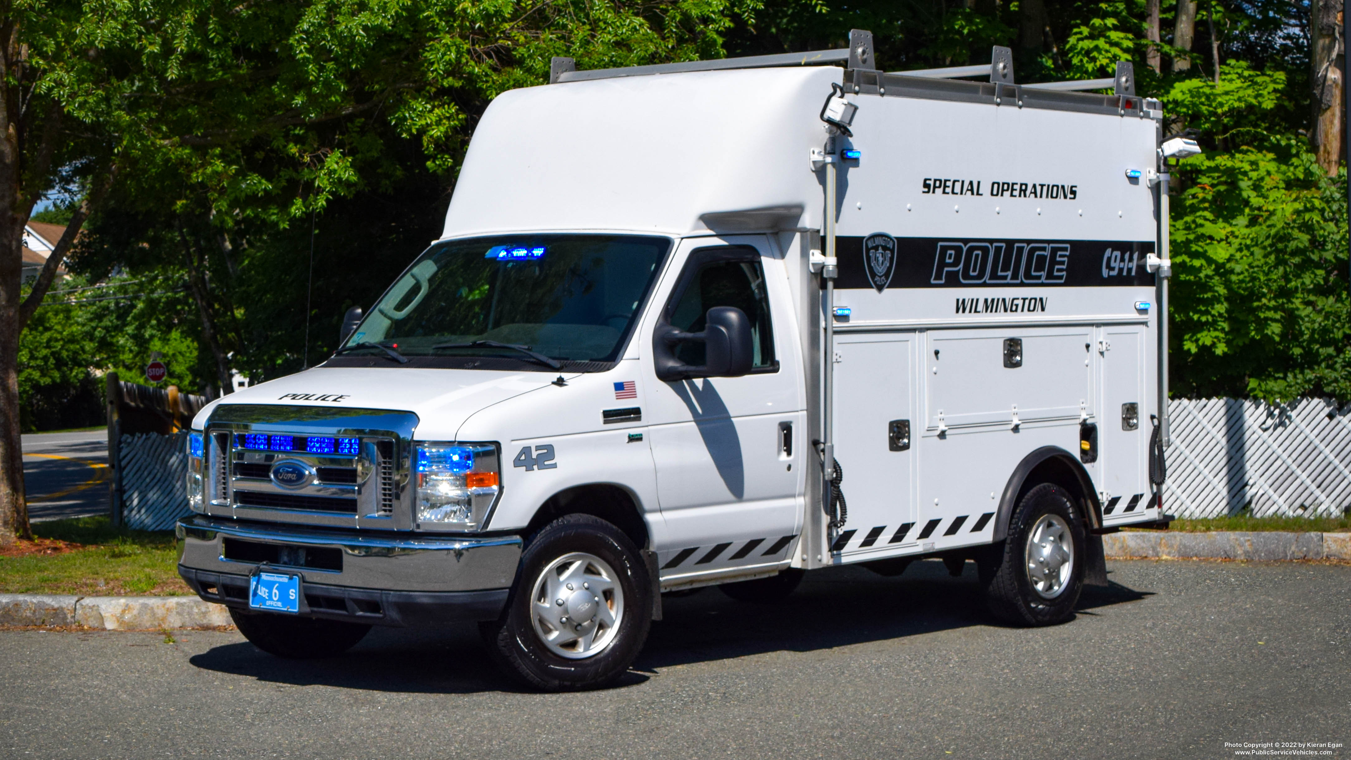 A photo  of Wilmington Police
            Cruiser 42, a 2012 Ford E-350             taken by Kieran Egan