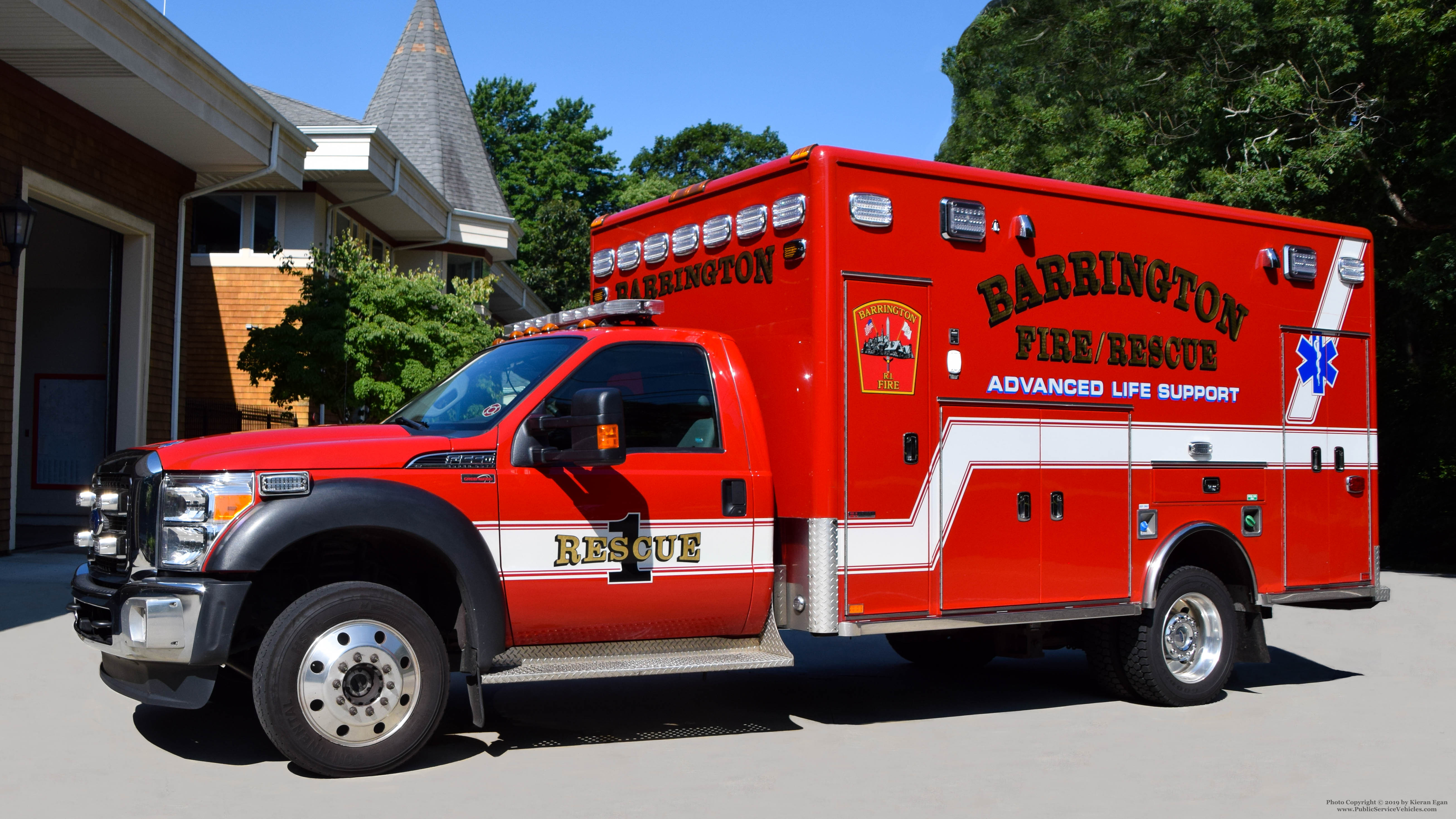 A photo  of Barrington Fire
            Rescue 1, a 2016 Ford F-550/Horton             taken by Kieran Egan