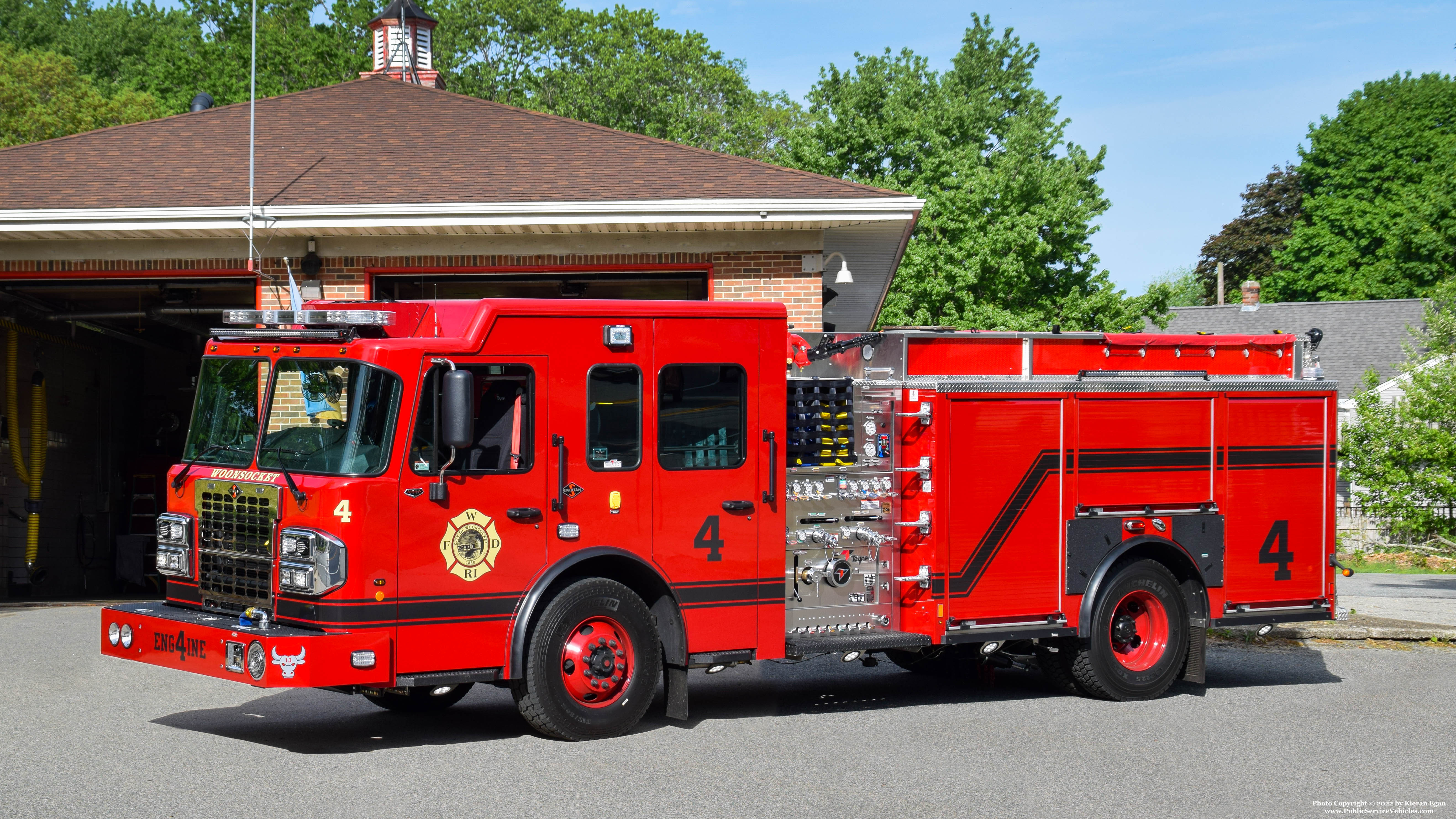 A photo  of Woonsocket Fire
            Engine 4, a 2021 Spartan/Toyne             taken by Kieran Egan