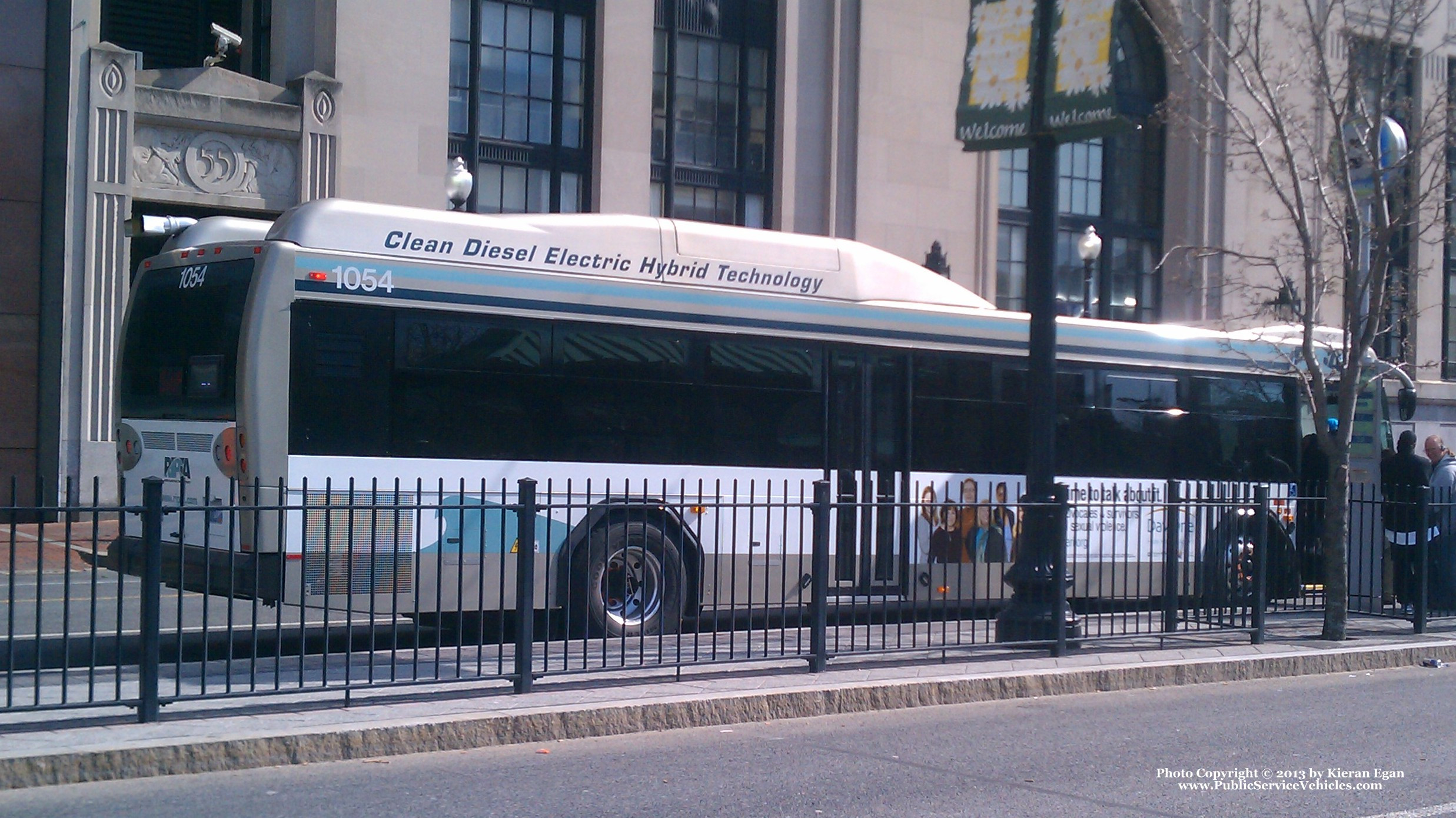 A photo  of Rhode Island Public Transit Authority
            Bus 1054, a 2010 Gillig BRT HEV             taken by Kieran Egan
