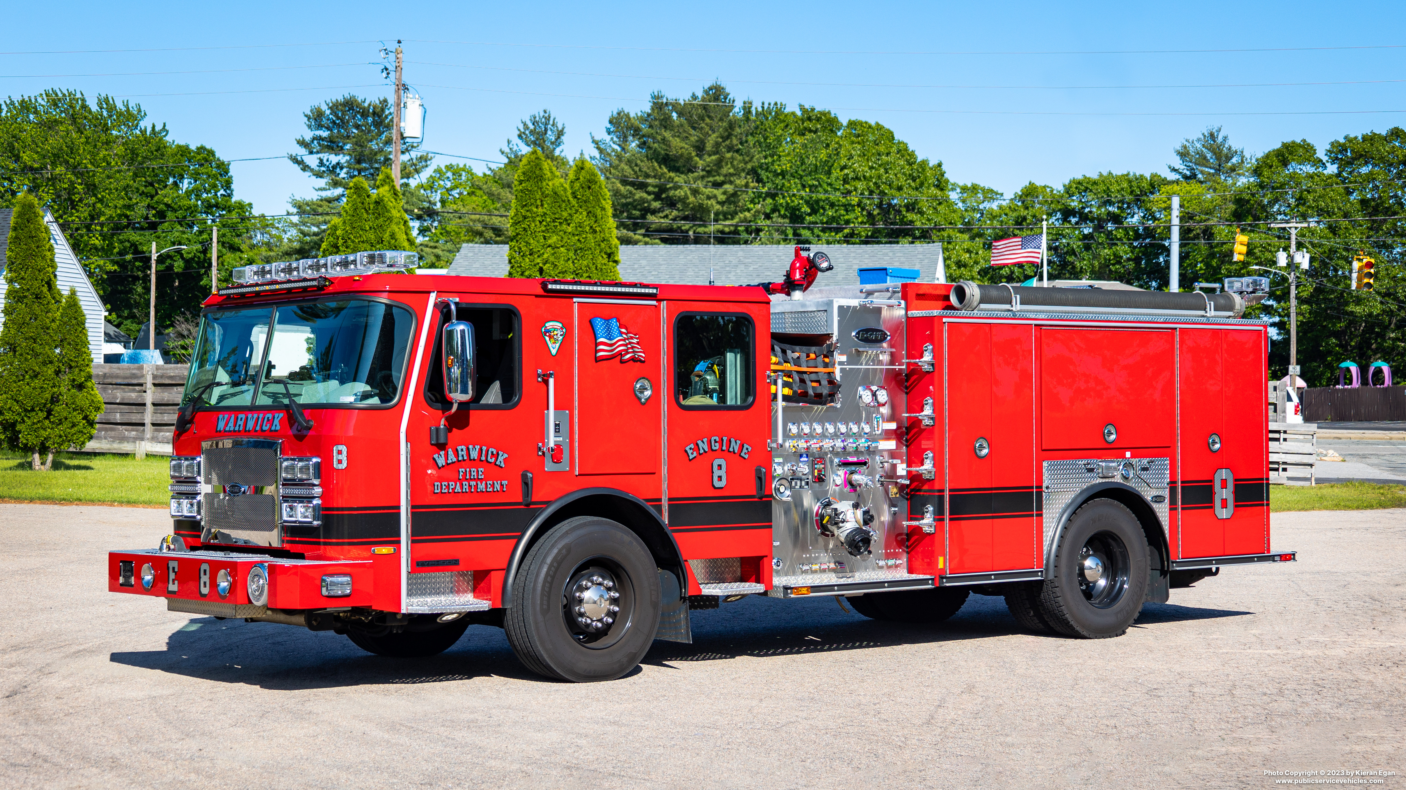 A photo  of Warwick Fire
            Engine 8, a 2022 E-One Typhoon             taken by Kieran Egan